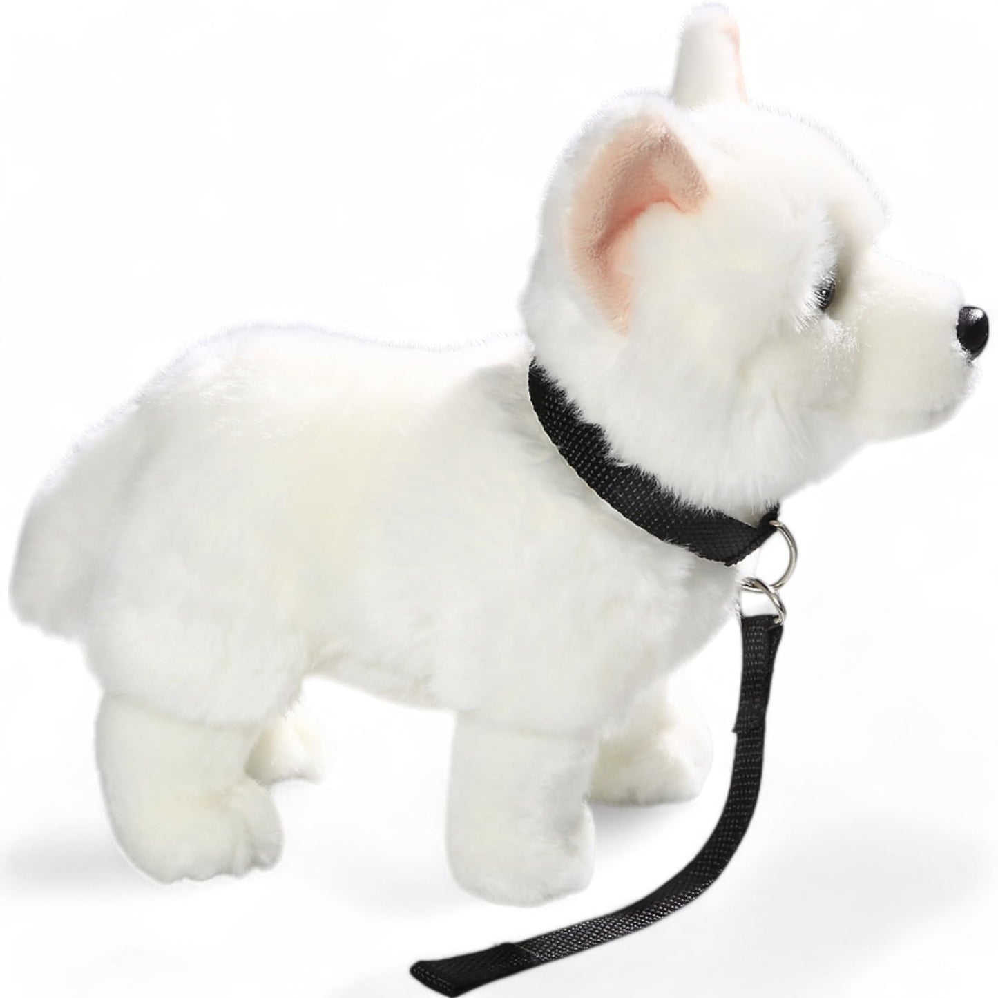 Carl Dick White German Shepherd with leash standing, dog, plush toy, cuddly toy approx. 26cm long, approx. 22cm high 3485