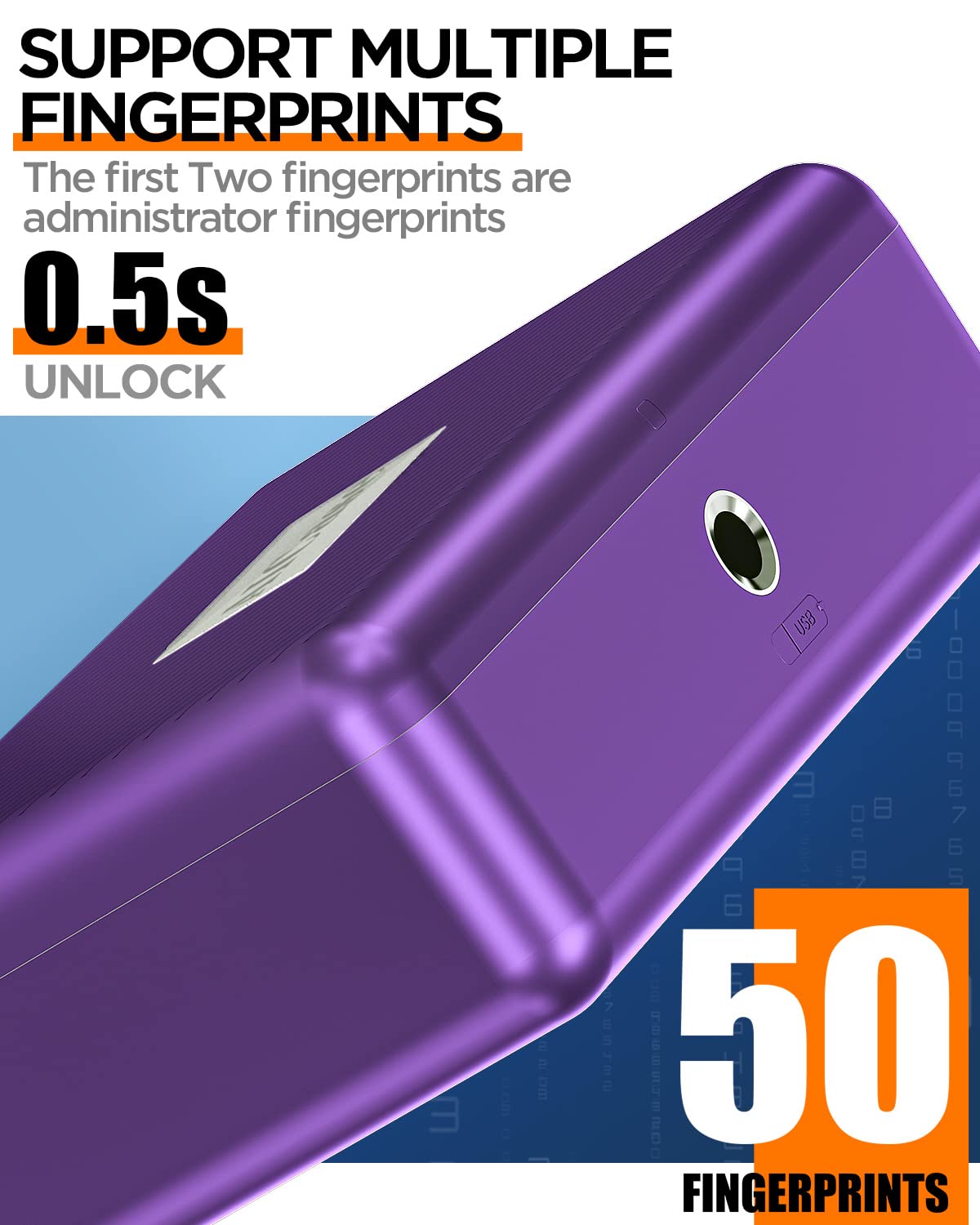 AICase Biometric Storage Box with fingerprint, portable, for cash, jewelry, security lock, combination lock for car, home, office, travel_2