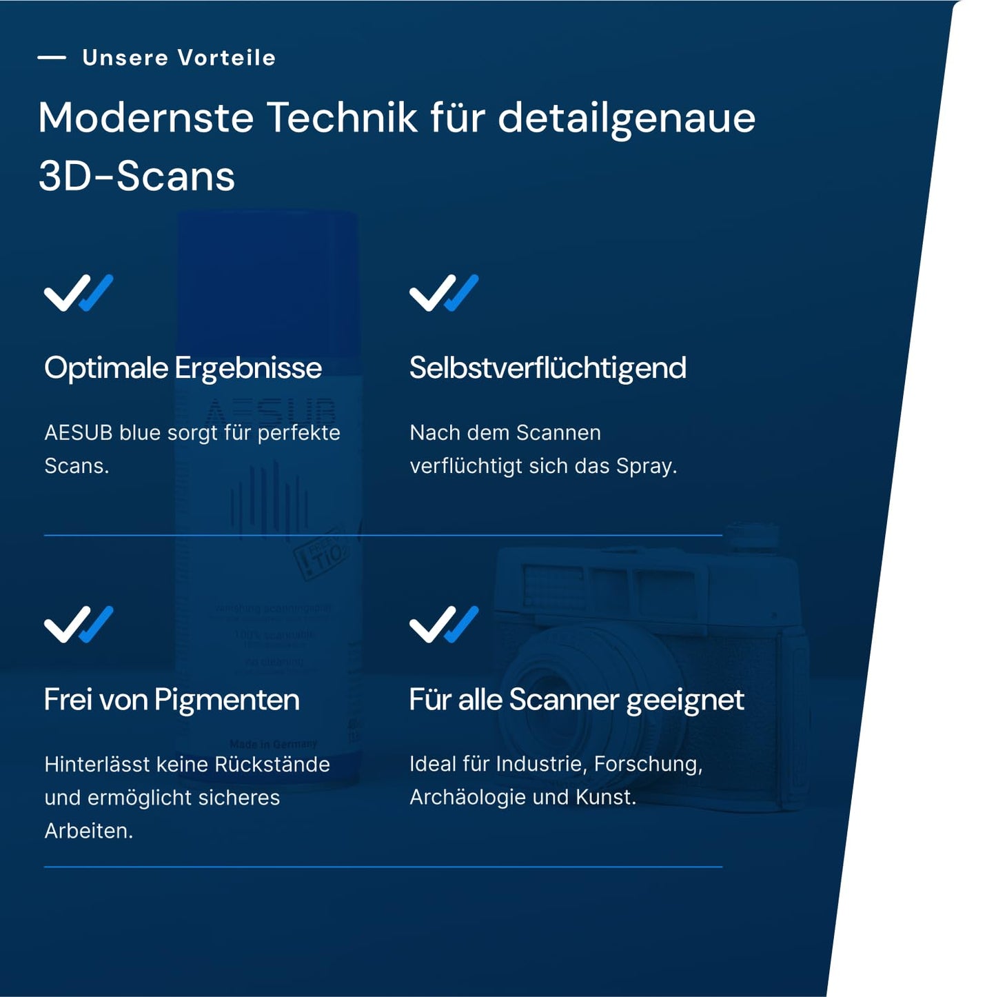 AESUB Blue 3D scanning spray for 3D scanners - 400 ml Professional scanning spray, self-vanishing & pigment-free, thin layer thickness (8-15 µm), Made in Germany