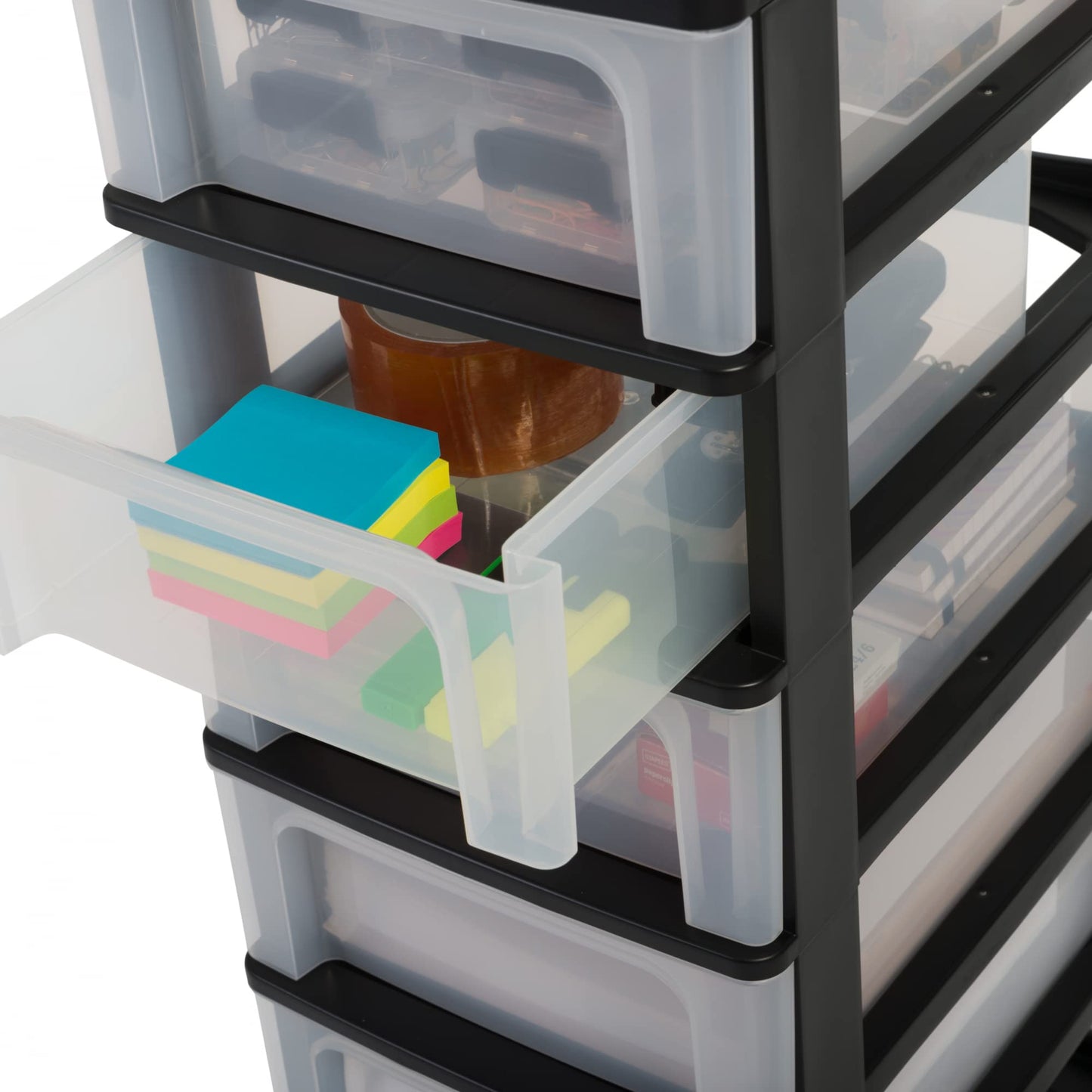 Iris Ohyama, Plastic Drawer Organizer with 5 deep drawers, Black, Easy-Pull System, A4, A5 & A6 size, Desk Organizer for Office, Stationery, BPA-free, Drawer Cabinet, OCH-2500