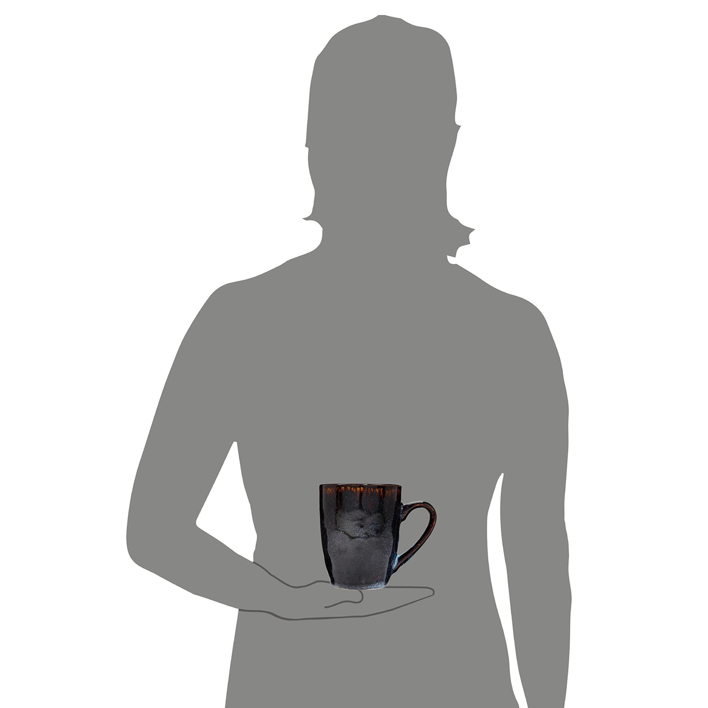 Singer | Coffee cup set Tokyo 4 pcs, coffee mug set for 4 persons, stoneware cup dishwasher safe, handmade cup set, mug set blue-black with brown accents 300 ml | PREMIUM COLLECTION