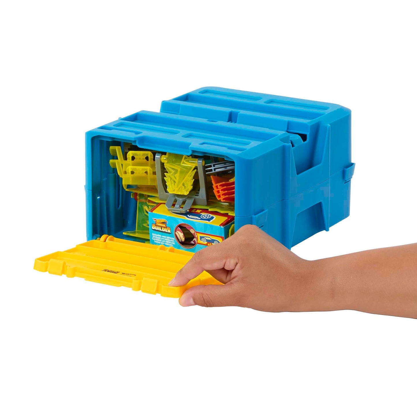 HOT WHEELS Flash Starter Set - Modular storage box with track pieces like loops and curves, flippers and straight tracks, includes 1 car, for kids 4+ years old, HMC03