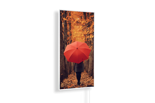 Infrared heater - autumn motifs - TÜV SÜD - 1200 watts + thermostat - white frame (05. forest walk)