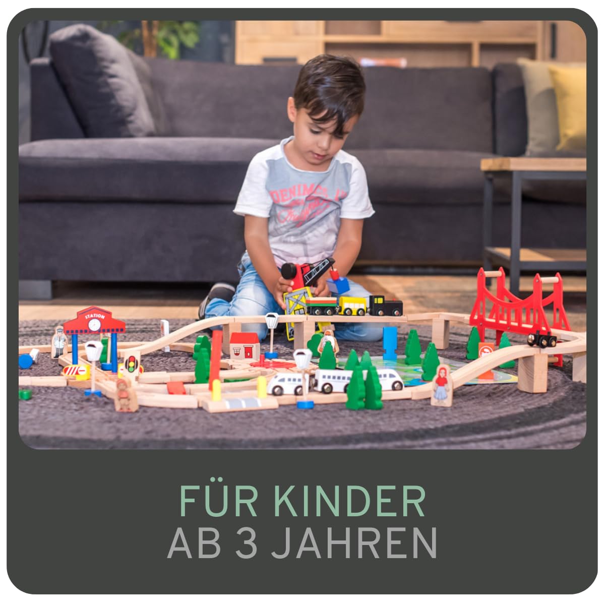 Bandits & Angels Wooden Train Set 100 pieces with base plate for ages 3 and up for boys and girls - Wooden train set with 100 pieces - includes 2 trains and base plate - train set for kids