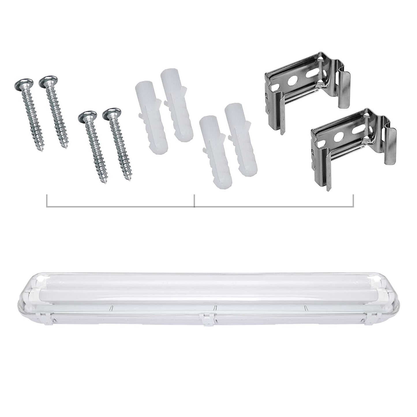 Sunworld LED moisture-proof luminaire 150cm 4 pieces 4000K neutral white 2x 24W tube 4800lm IP65 waterproof T8 workshop lamp tube lamp complete strip light for garage basement office warehouse
