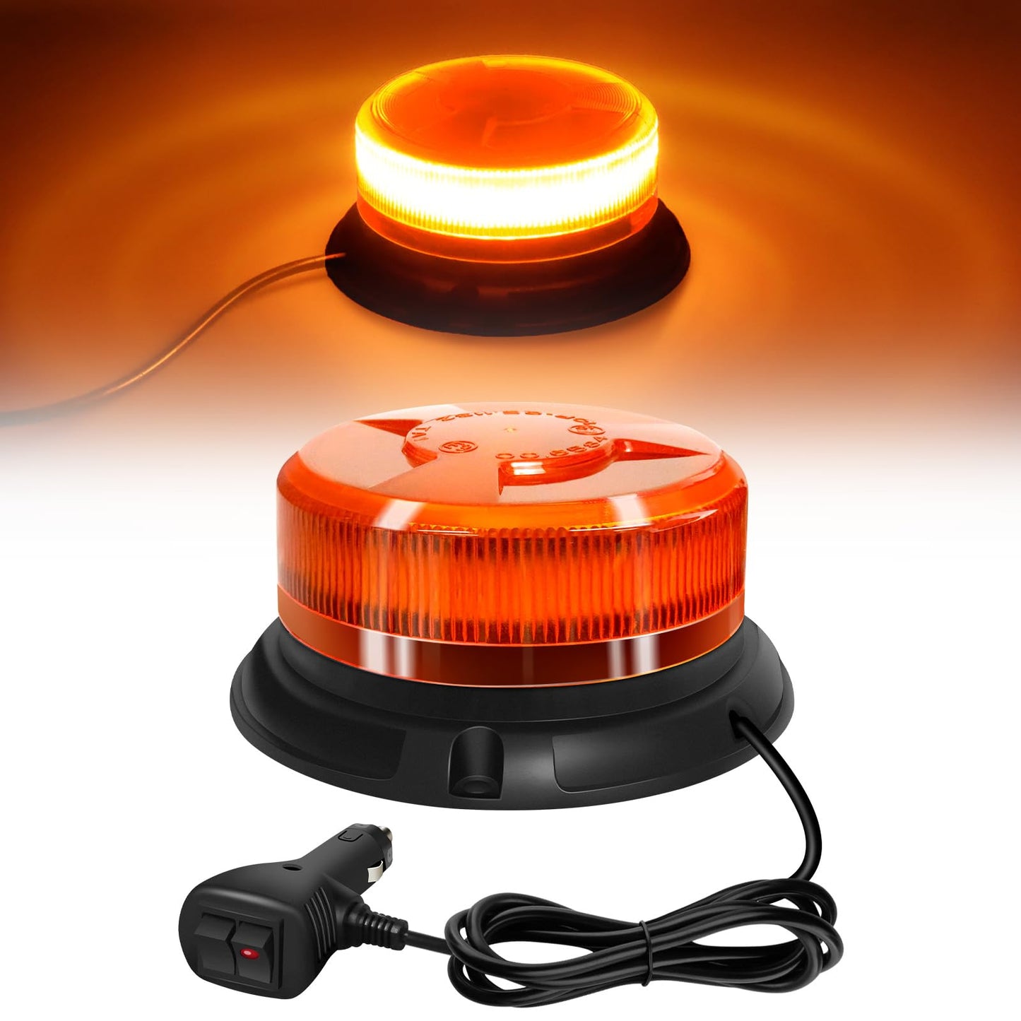 AnTom 360 beacon 9 flash modes 12V 24V Yellow Warning light LED magnet with 3 meters cable for car truck tractor golf cart SUV