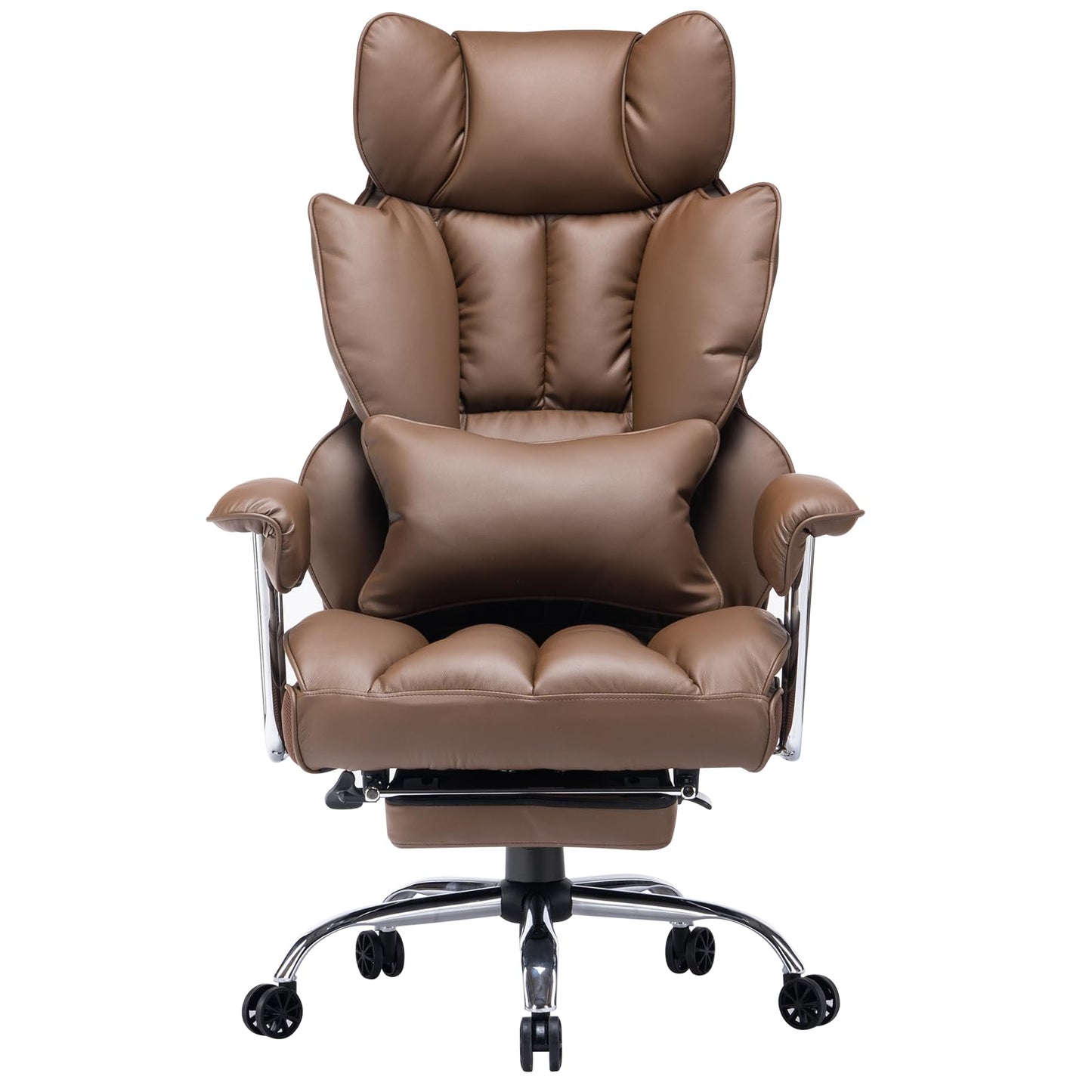Efomao office chair ergonomic, PU leather executive chair, office chair 200 kg with footrest and lumbar support, Adjustable high-back chair, Brown.