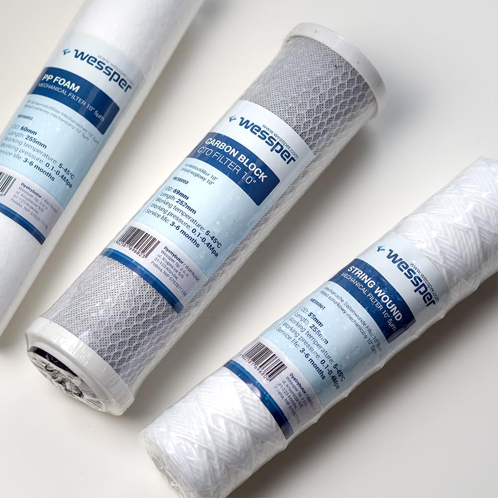6x Wessper 10" Inch Sediment Water Filter Cartridges for Reverse Osmosis, Water Feeding Line & Particle Filtration - 5 Micron