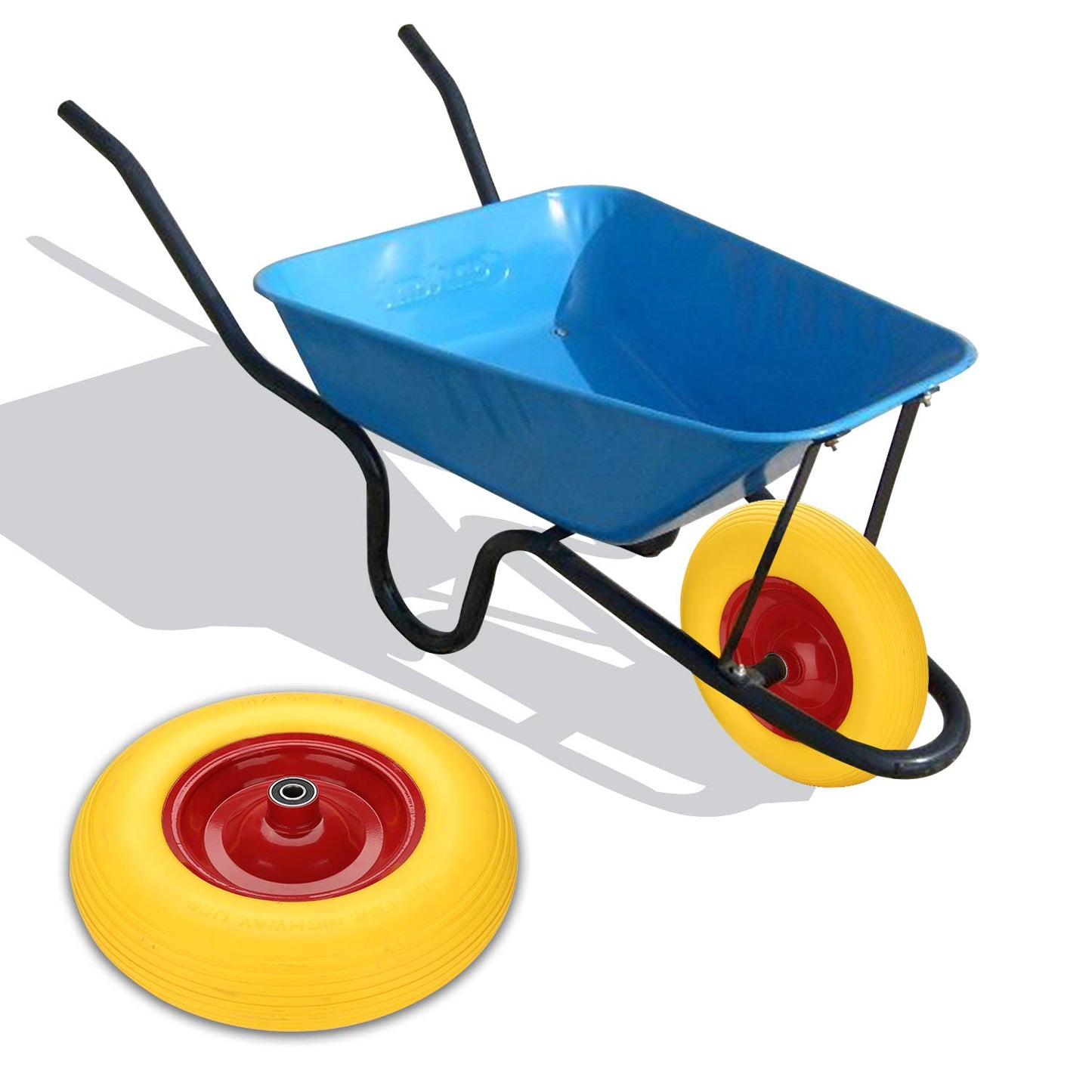Jiubiaz wheelbarrow wheel 4.80 4.00-8 Solid rubber with axle, wheelbarrow wheel pneumatic tire replacement, rubber wheel, puncture-proof, Ø390mm, 200kg load capacity spare wheel, 95mm width tire for wheelbarrow.