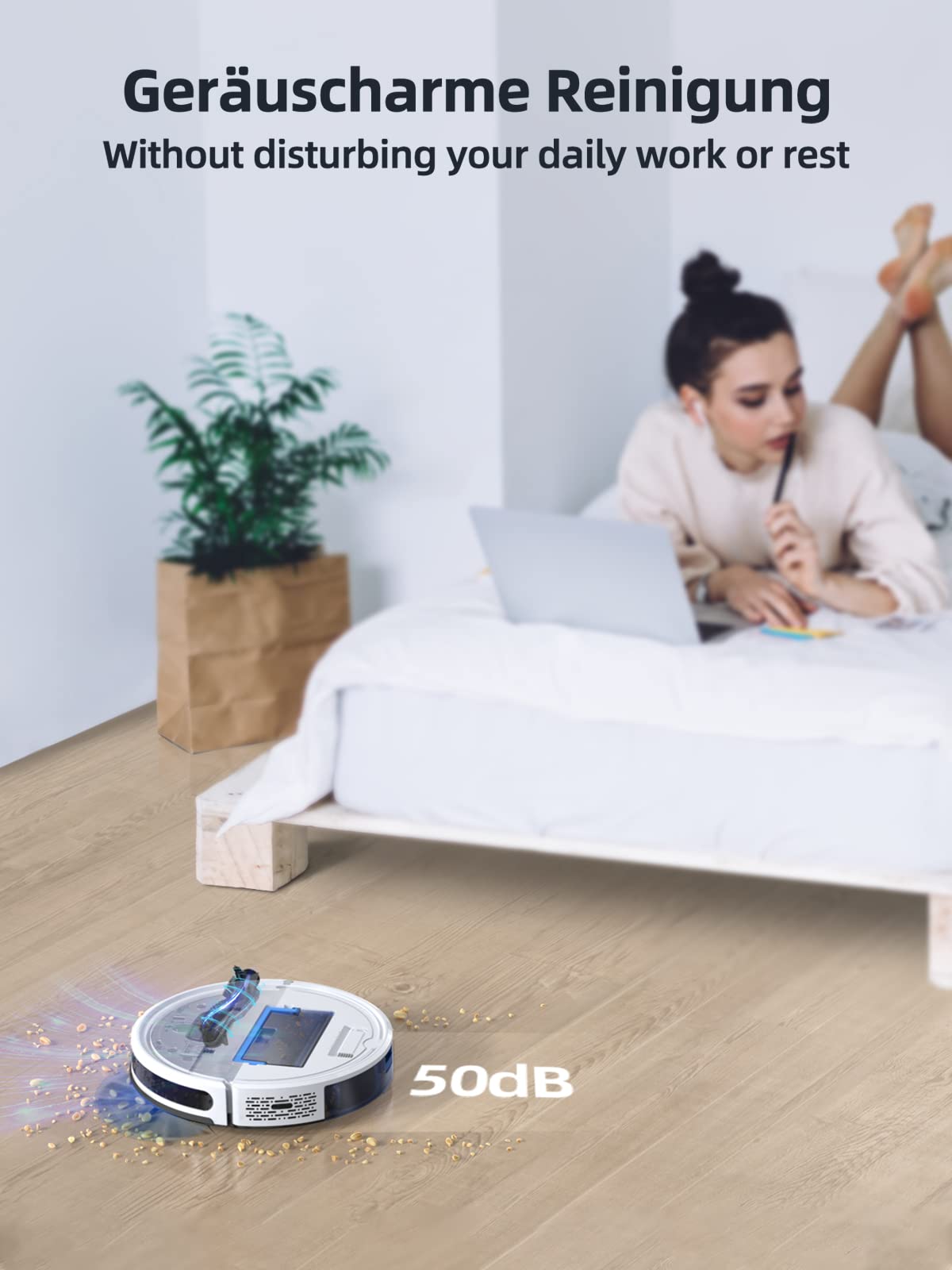 HONITURE G20 Robot Vacuum Cleaner with Mop Function, 4000Pa Suction, Sweep, Suck, and Mop 3 in 1 Robot Vacuum, Ideal for Pet Hair, Carpets, Hard Floors, Voice, Remote Control, White, L