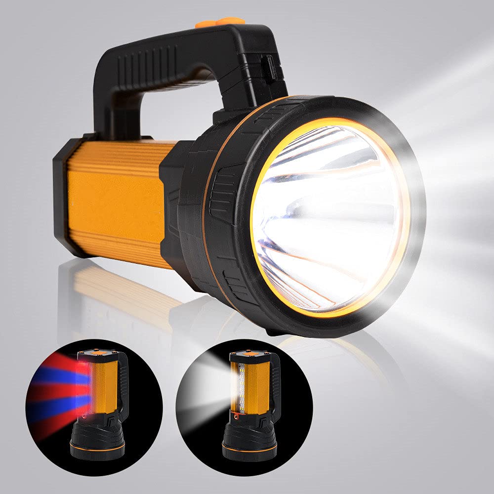 MAYTHANK LED flashlight extremely bright USB C rechargeable with lantern, large powerful metal spotlight large battery 10000mAh, handheld lamp 10000 lumens battery flashlight super bright, with handle carrying strap.