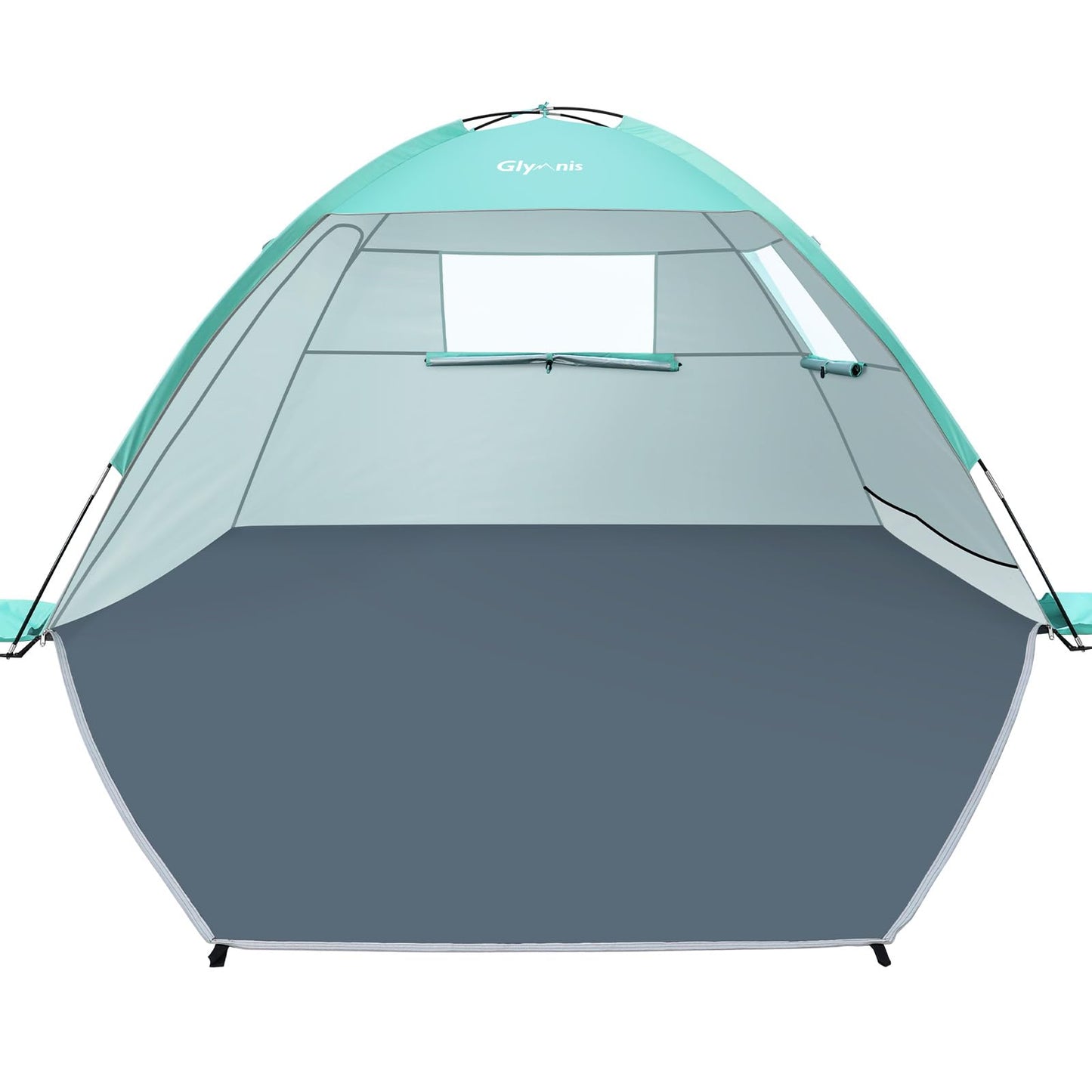 Glymnis beach tent with 2 zippered doors, UV protection UPF50+, windproof, compact size for 2-3 people.