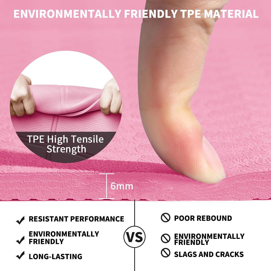 Good Night Folding Yoga Mat Non-slip Portable Fitness Mat Foldable Lightweight Gymnastics Mat Pilates Sport Travel Yoga Mat 183 x 61 x 0.6 cm (Pink)