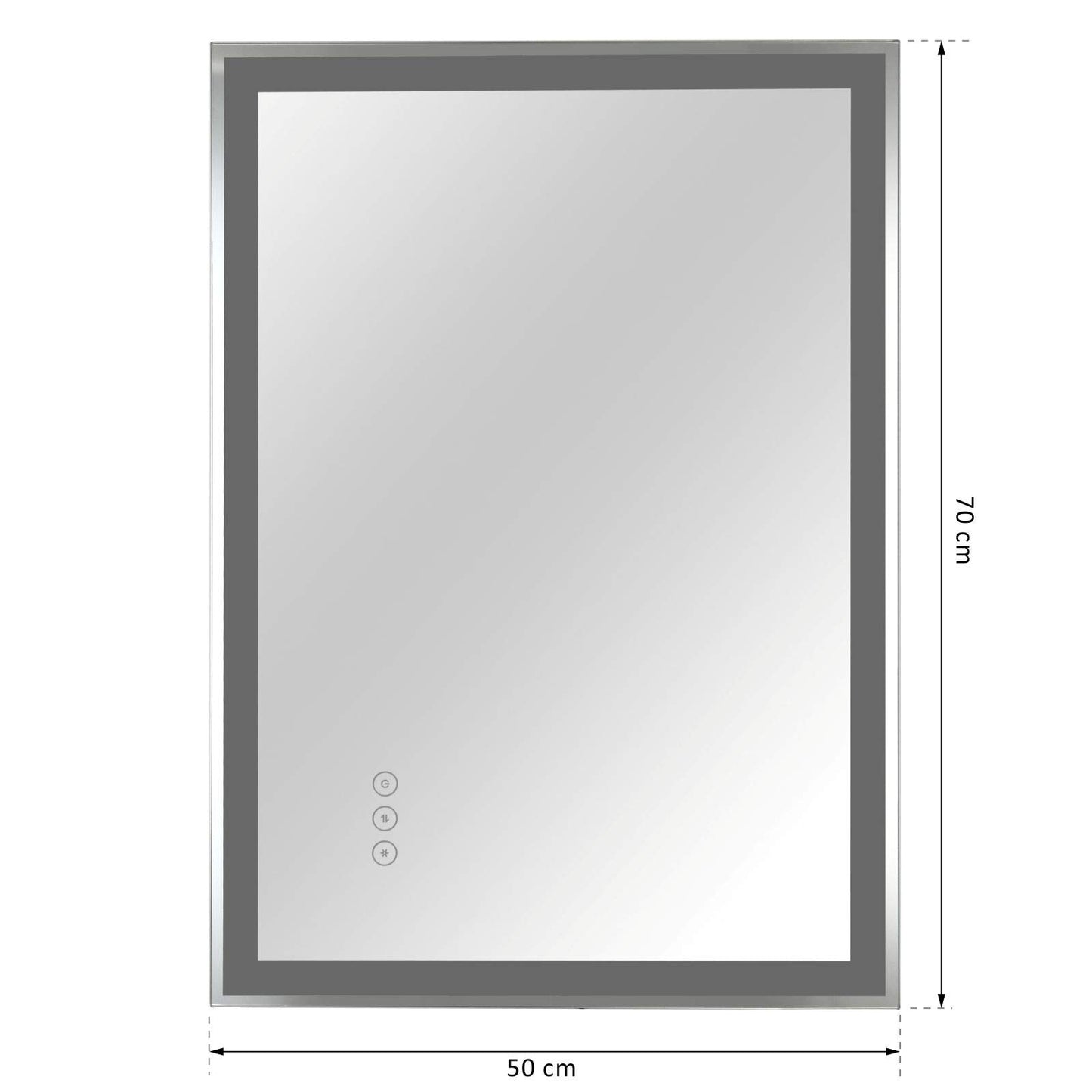 Kleankin bathroom mirror LED mirror with 3 light colors Fog-free wall mirror with anti-fog function, touch switch Aluminum 70 x 50 x 3 cm