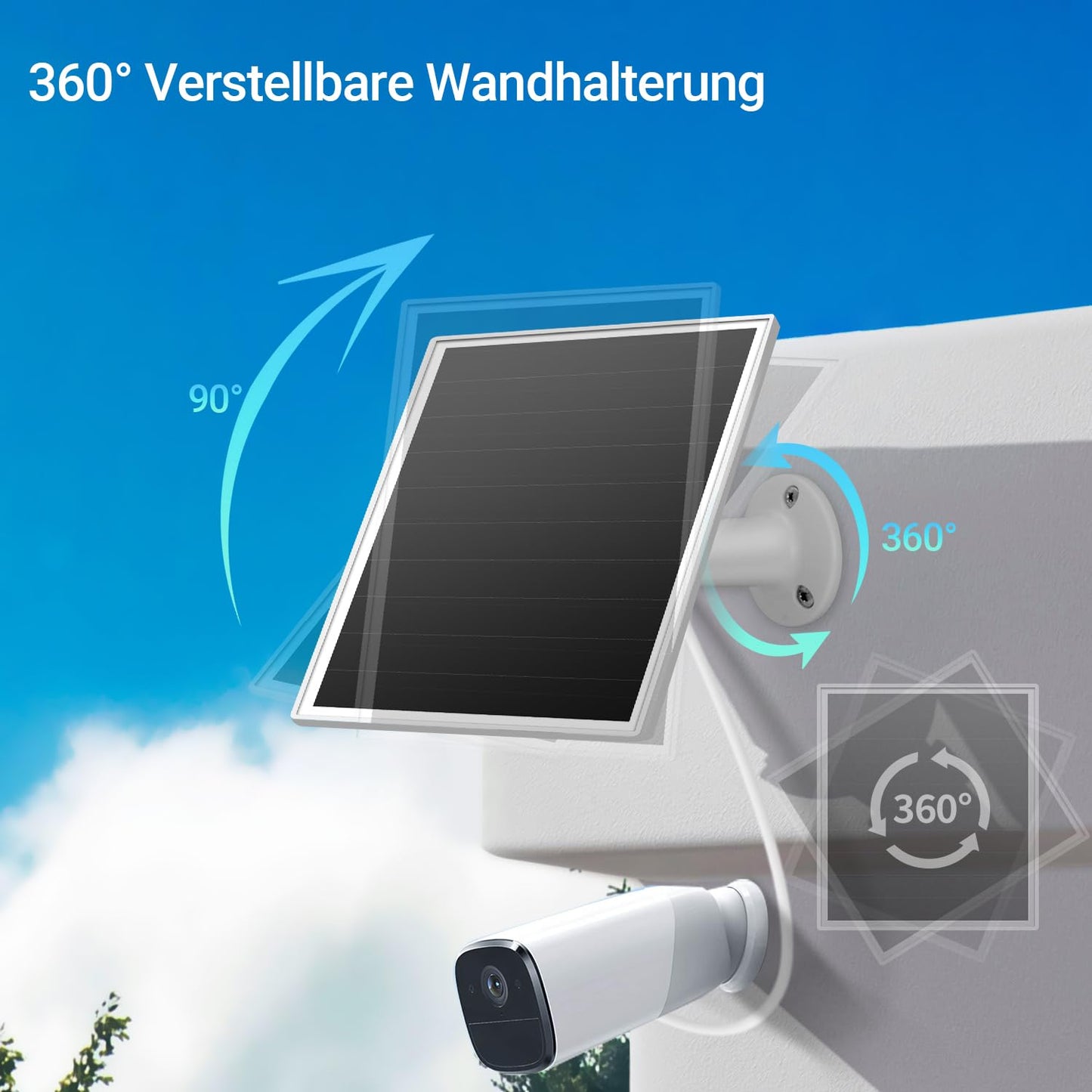 6W solar panel for outdoor installed surveillance cameras with Micro-USB and USB-C port, solar charger for battery cameras, compatible with Wyze/Reolink, fast charging.