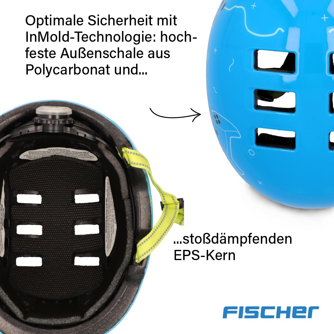 FISCHER BMX bike helmet, dirt bike helmet Plus game, XS/S, 48-54cm, blue, with integrated LED rear light.