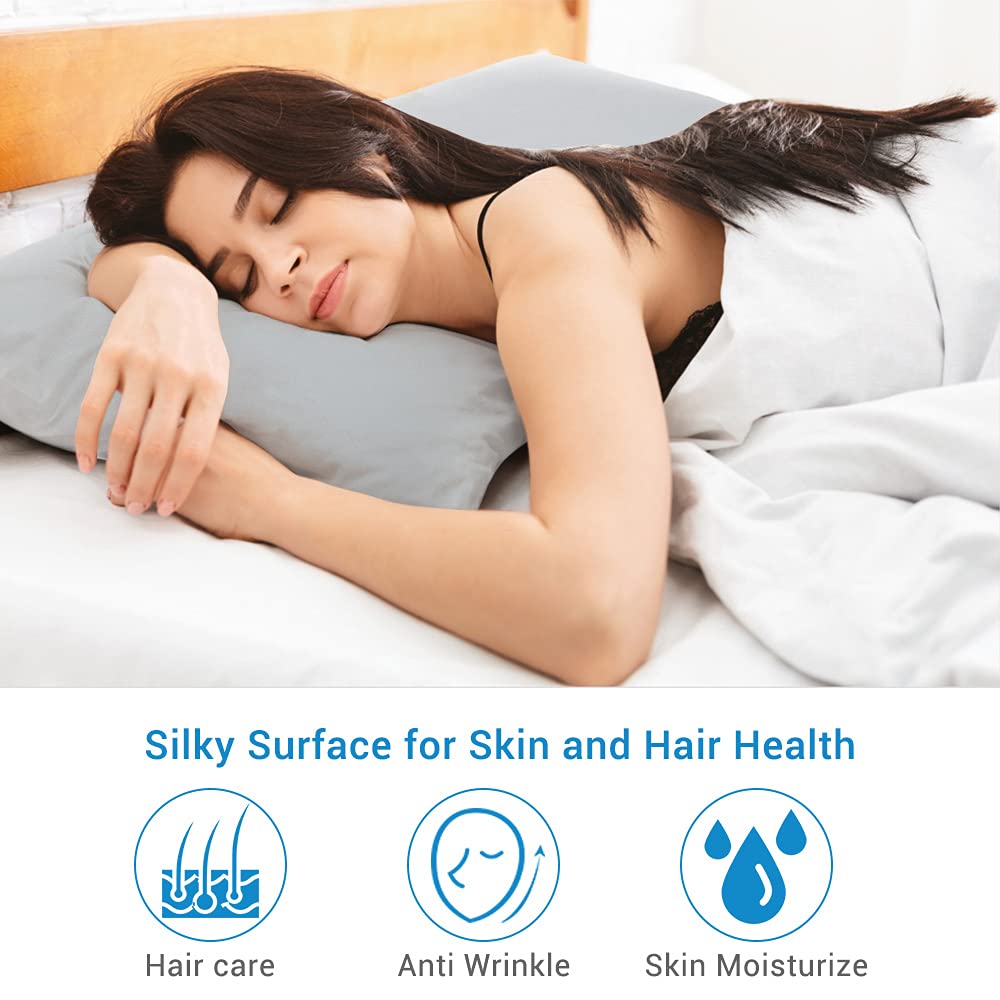 Luxear cooling pillowcase set of 2, pillowcase elastic with Arc-Chill cooling fibers breathable, silky pillowcases with zipper, hair/skin friendly pillow cover, 40x80cm-Gray