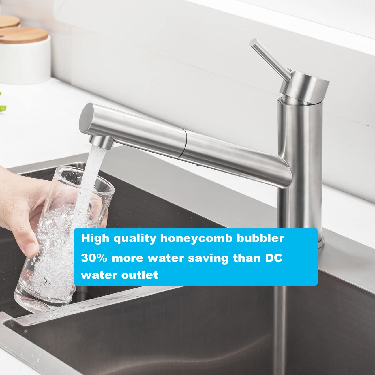 ONCE Kitchen Faucet Pull-Out Sink Mixer Tap in Brushed Stainless Steel, Kitchen Faucet with 150° Swivel, High Pressure Sink Mixer for Kitchen, Matte