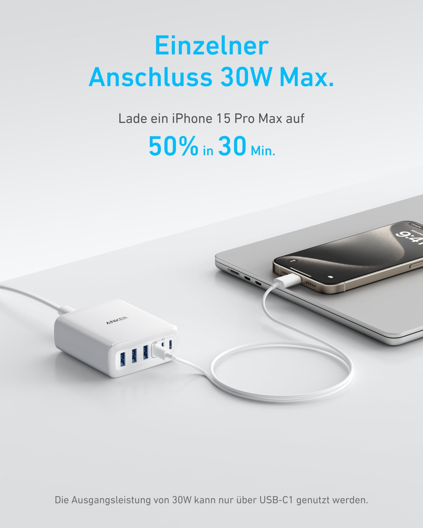 Anchor USB-C charger, 6-port charging station with 112W output power, for iPhone 17/16/15 series, MacBook Air, Pixel, Galaxy, iPad, and more (No charging cable included)
