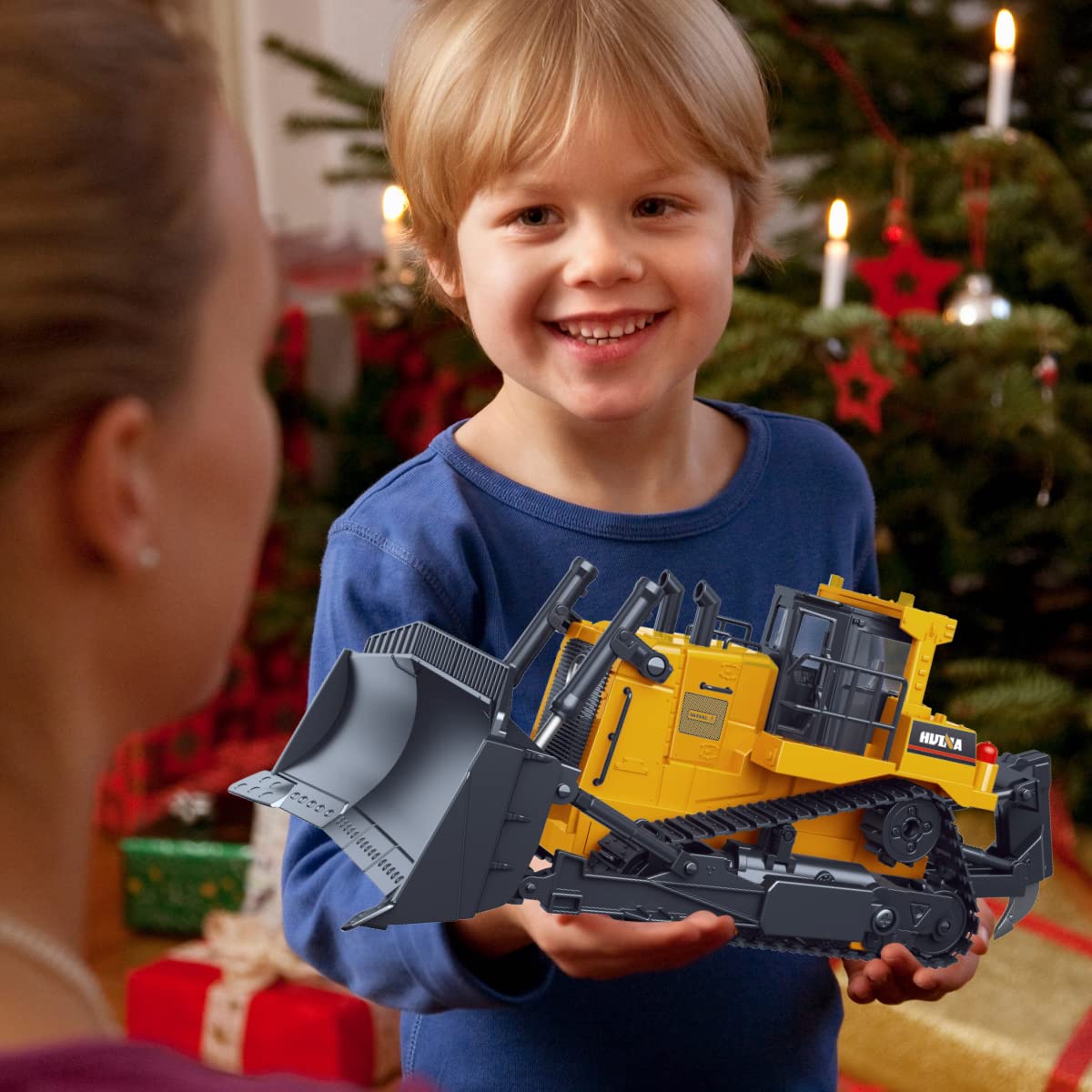 fisca RC Bulldozer, Remote Control 1/16 Fully Functional Construction Vehicle Remote Control Heavy Bulldozer, 2.4 GHz 11-Channel Dozer Front Loader Toy with Light and Sound for Kids