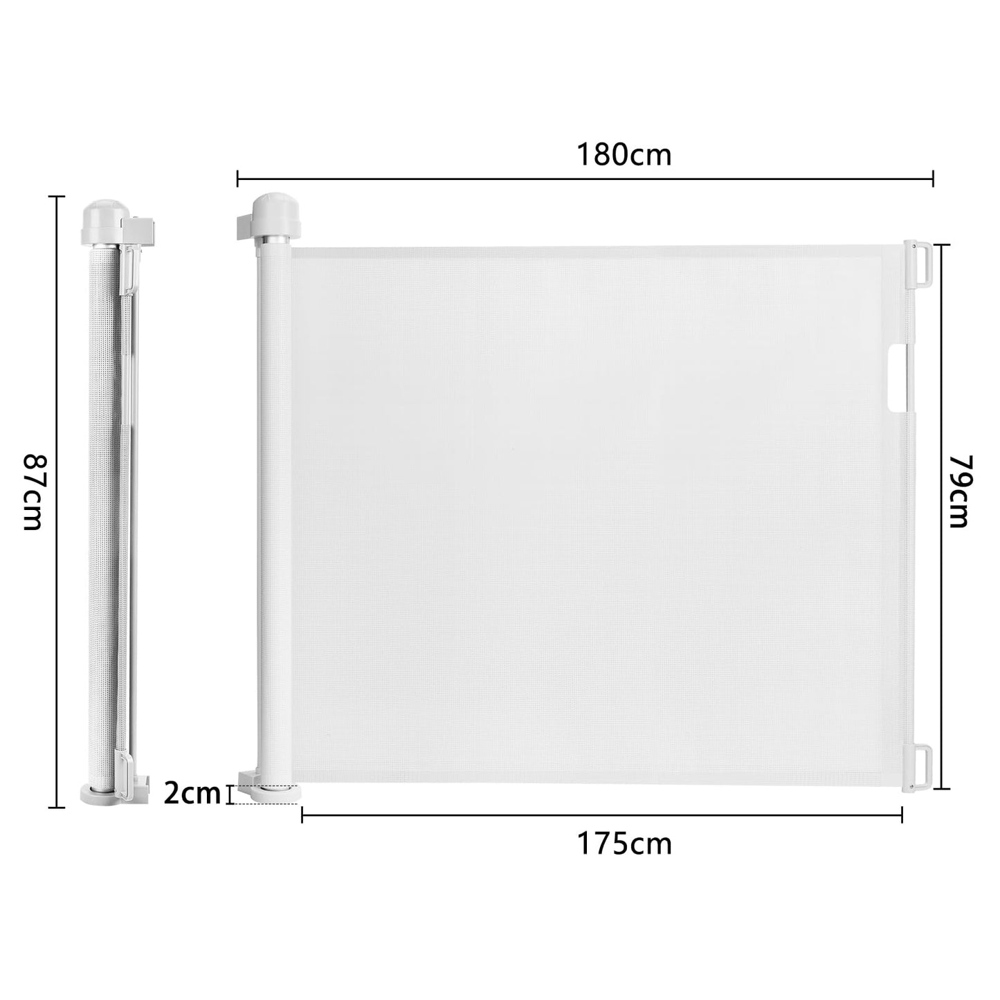 Froadp PVC door guard, retractable baby gate for children and pets, retractable stair safety blind, dog barriers door gate, mobile safety barrier (0-180cm, white)