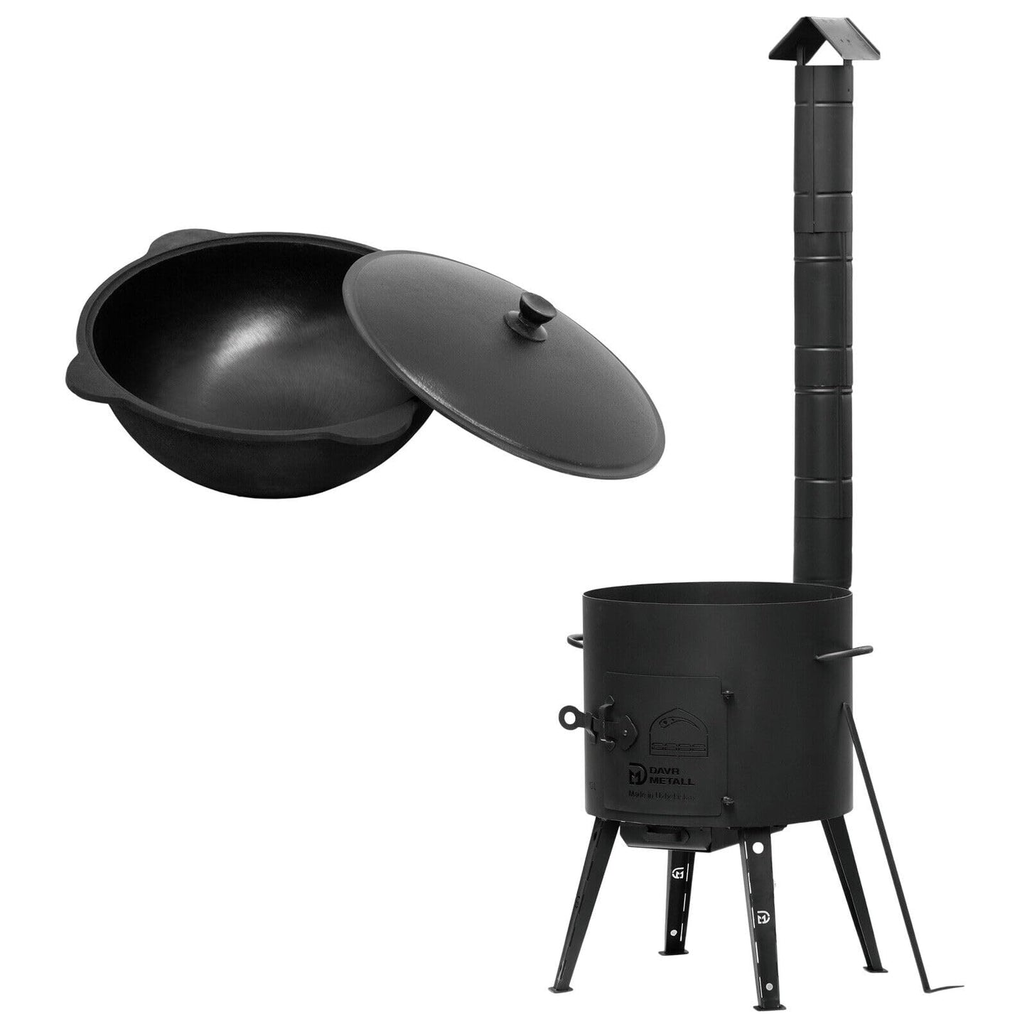 Ø40 Uchag 2mm steel Utschak with chimney flue Utschag camping stove 12L Kazan Round Cassan fire pit field kitchen outdoor kitchen one-pot stove goulash cannon