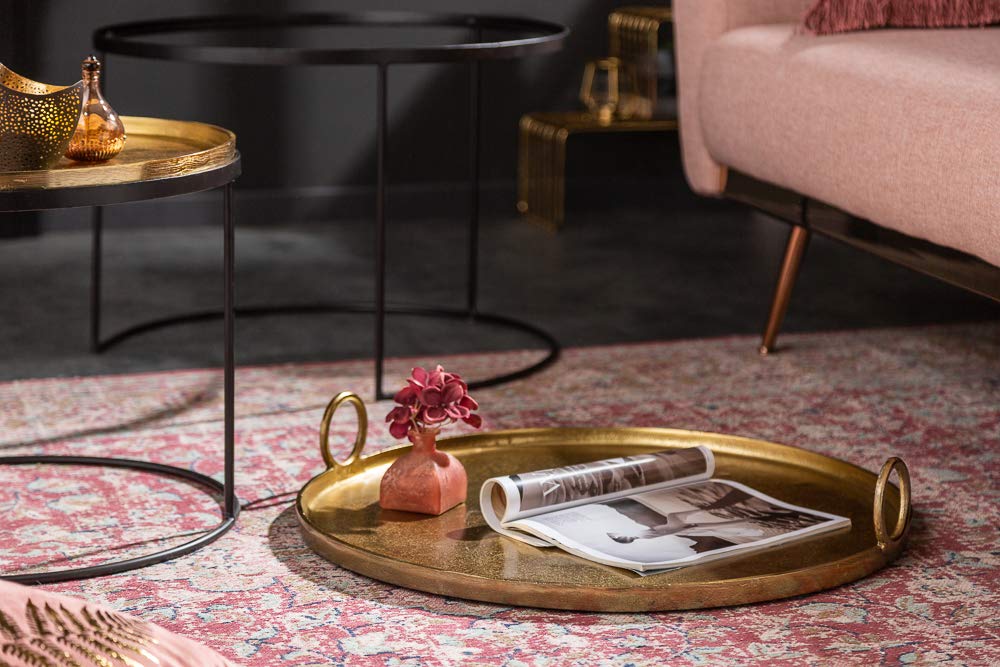 Invicta INTERIOR Elegant 2-piece set coffee tables Elements Gold black with removable tabletop set of tables