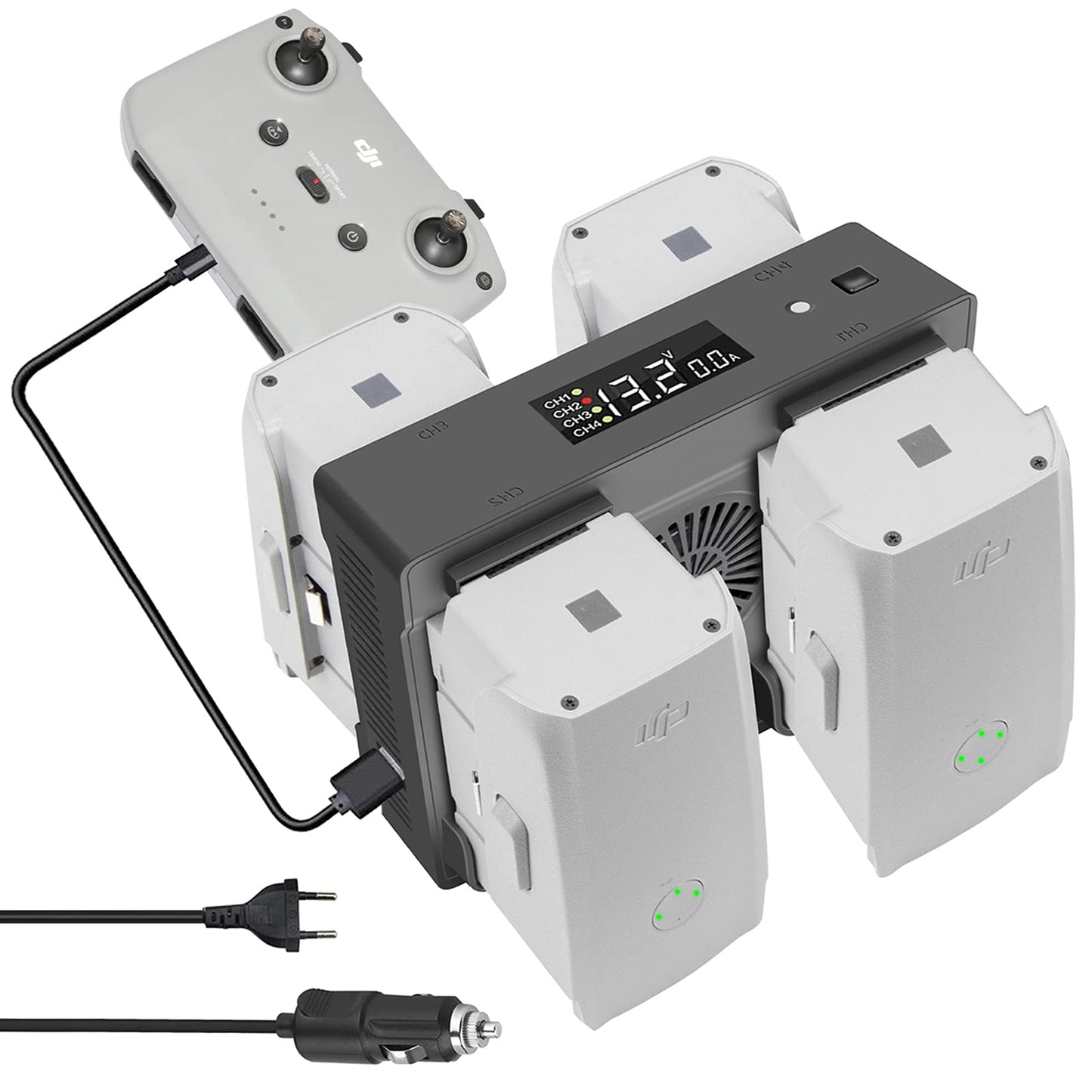 LYONGTECH Air 2S, Mavic Air 2 battery wall charger, and car charger for DJI Air 2S, Mavic Air 2 drone, charge 4 batteries, parallel car battery charging station, 5 in 1 rapid multi-charging hub accessory.
