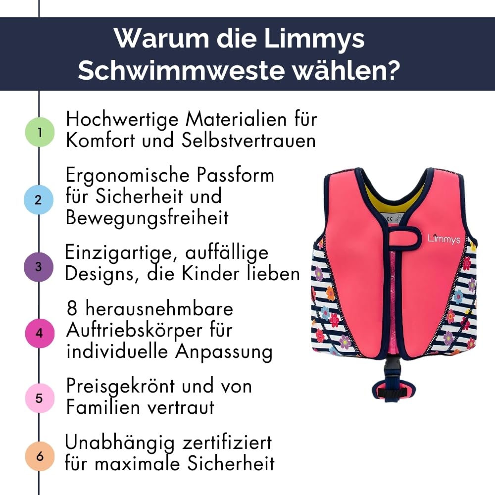 Limmys Premium Kids' Life Jacket - Modern swimming aid for boys, girls, and toddlers - Comes with a handy carrying bag.