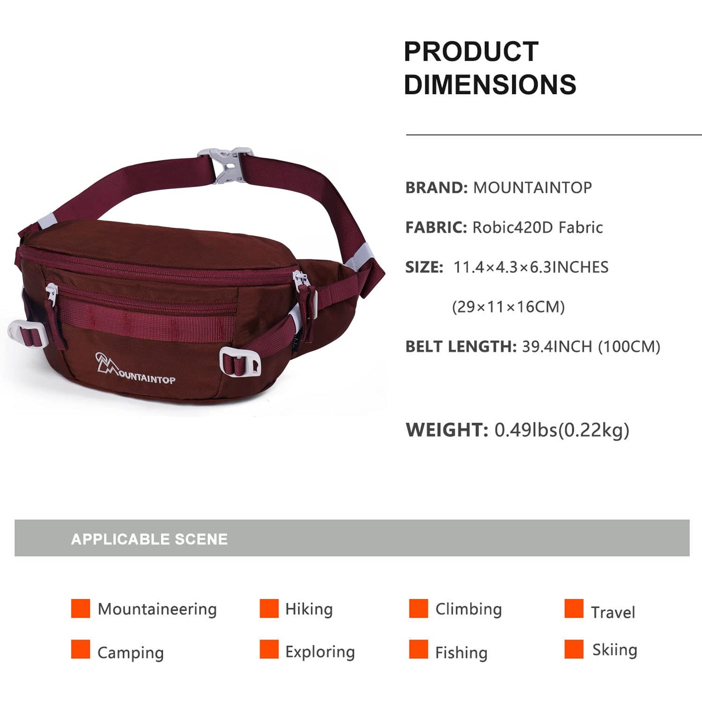MOUNTAINTOP Waist Pack Women's Sports Waist Bag Lightweight Fanny Pack for Outdoor Hiking Travel Running Fitness Jogging (Reddish Brown)