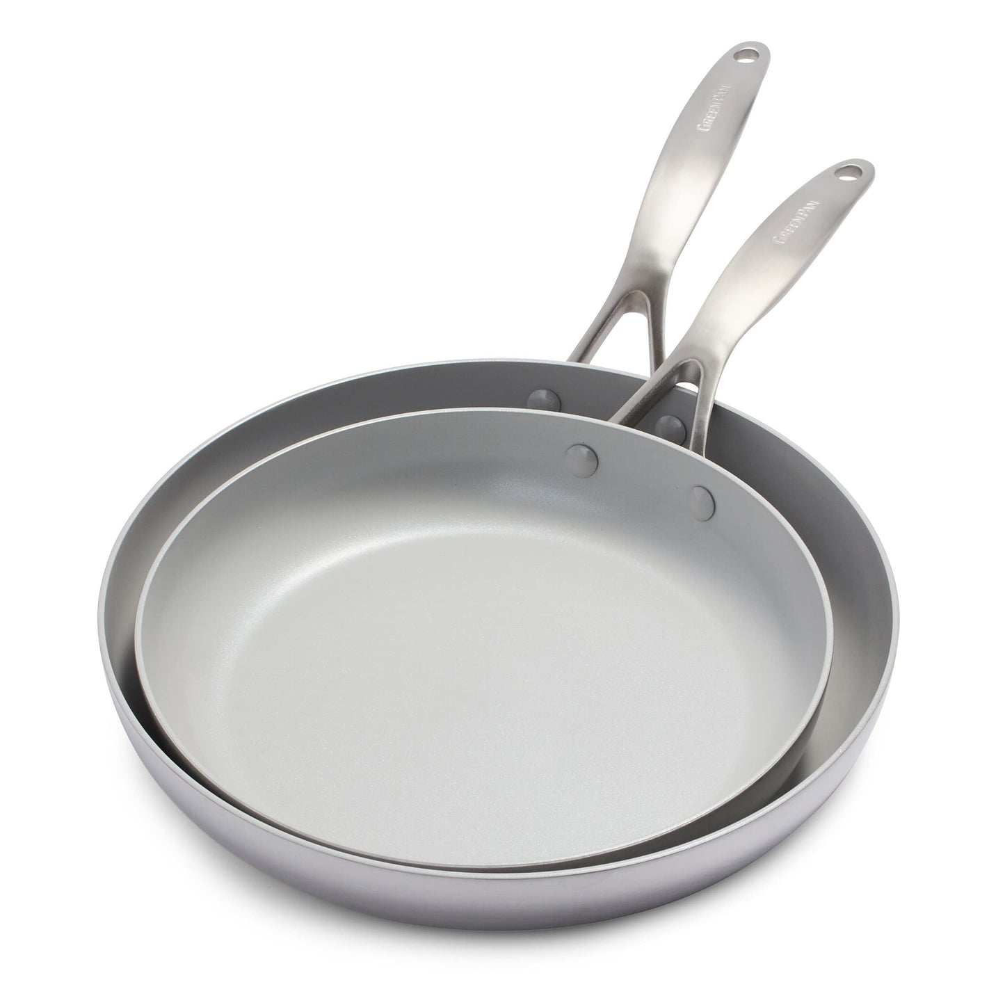 GreenPan Venice Pro Tri-Ply 26cm & 30cm Fry Pan Set, Healthy Stainless Steel Nonstick Cookware, PFAS-free, Multi-layered, Induction, Dishwasher Safe, Oven Safe, Silver