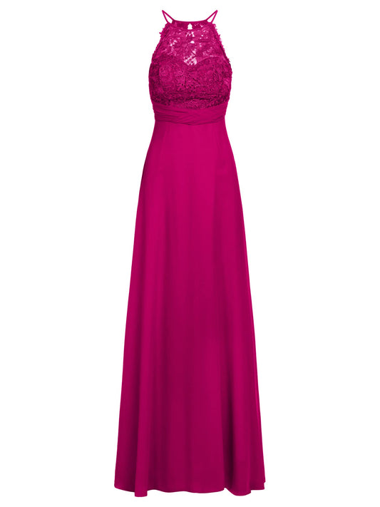 APART Fashion evening gown in chiffon and lace, fuchsia, L