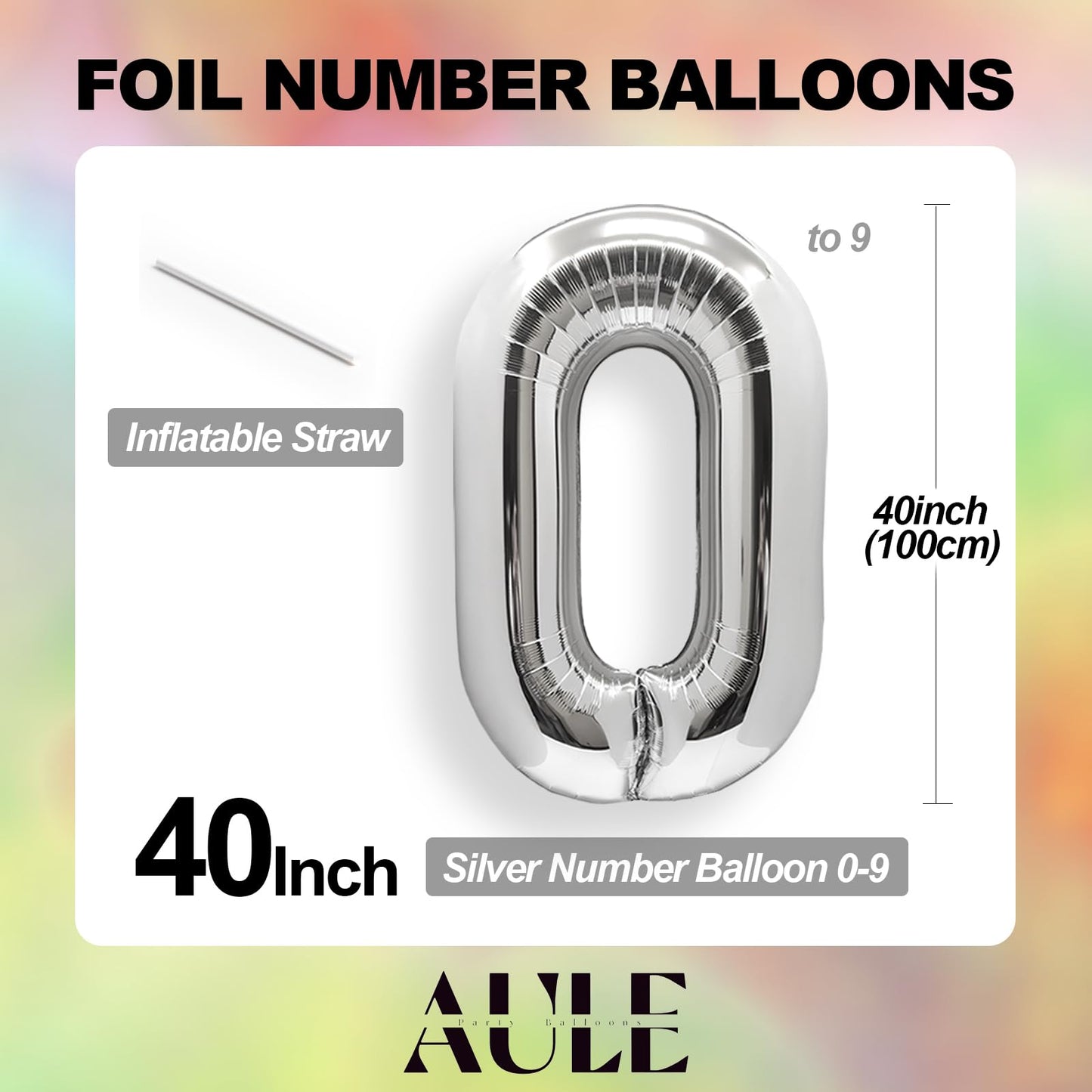 AULE 101.6cm jumbo silver foil mylar number balloons for men and women's 30th birthday party decoration, party supplies for 30th birthday.