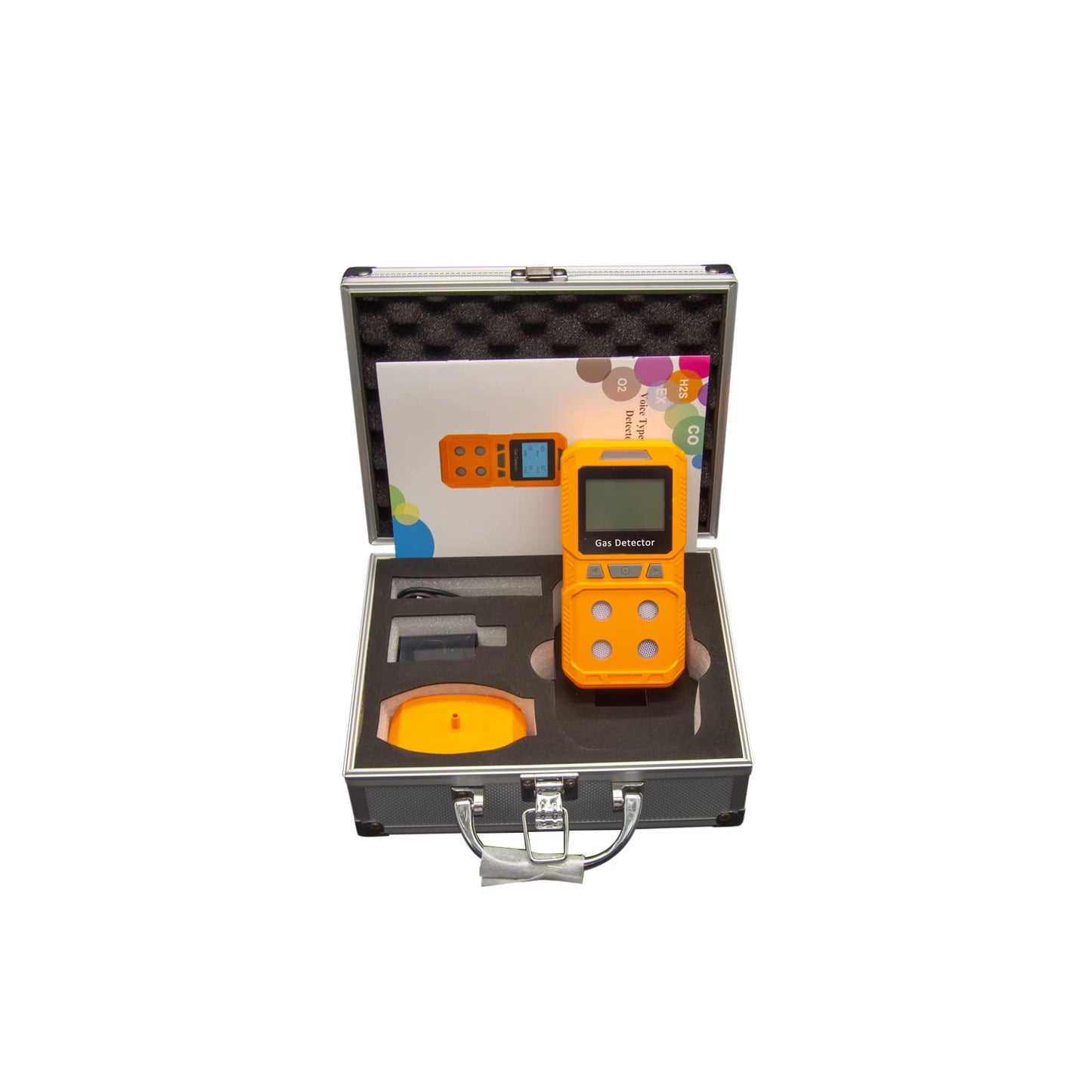 Gikaida Portable 4 Gas Monitor, H2S, O2, CO, EX Handheld Gas Detector, ready for immediate use (Orange)