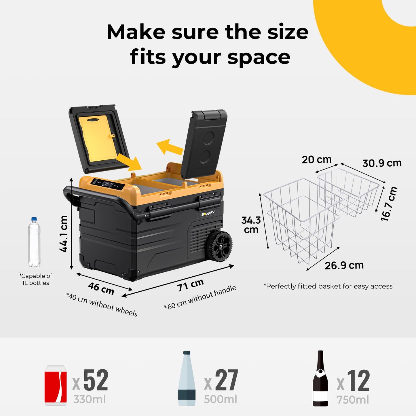 BougeRV Portable Compressor Cooler CRD 35L 12V/24V 230V Dual Zone Double Door, Car Refrigerator Electric with APP Control, for Camping Car Travel Boat -20℃~20℃ (Updated)