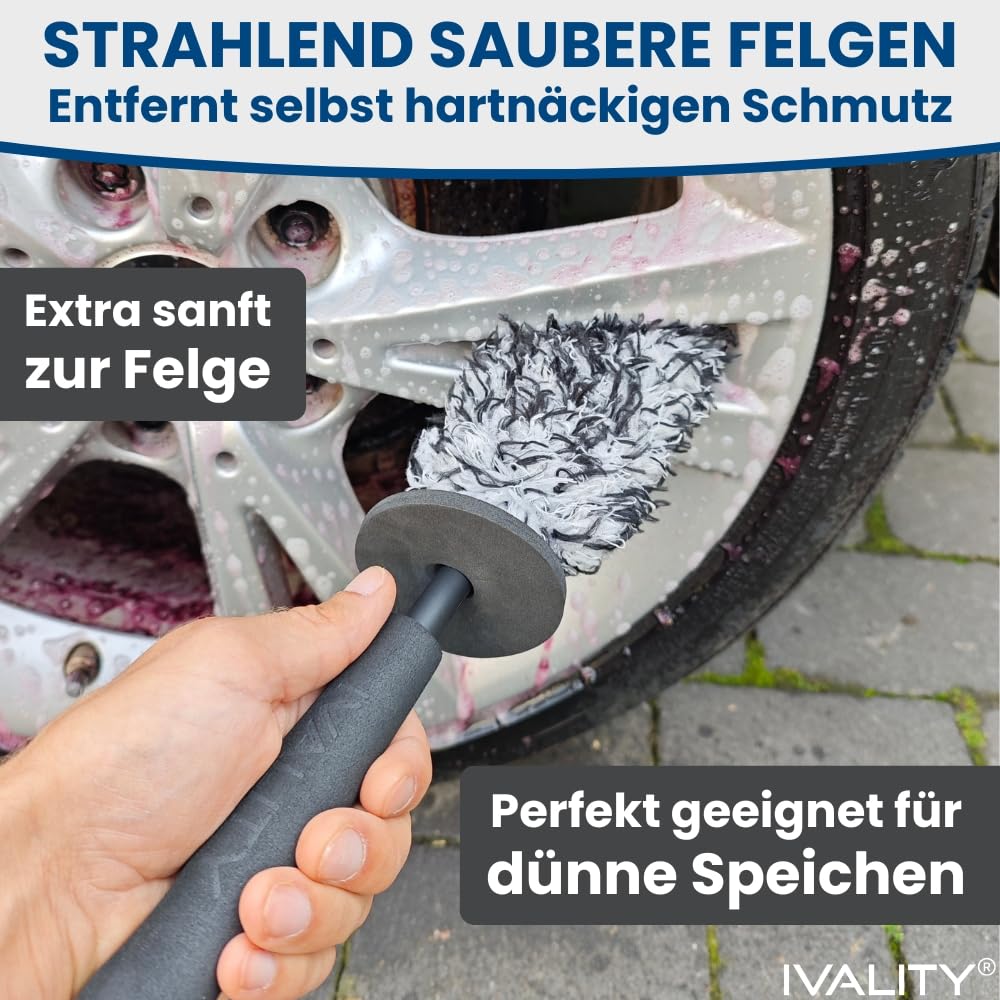 Ivality® Microfiber Wheel Brush Ultra-thin - Standard 36 cm - For a gentle cleaning - Ideal for high-quality wheels - Wheel cleaner Microfiber Wheel Brush Alloy Wheels Auto Wheel Brush