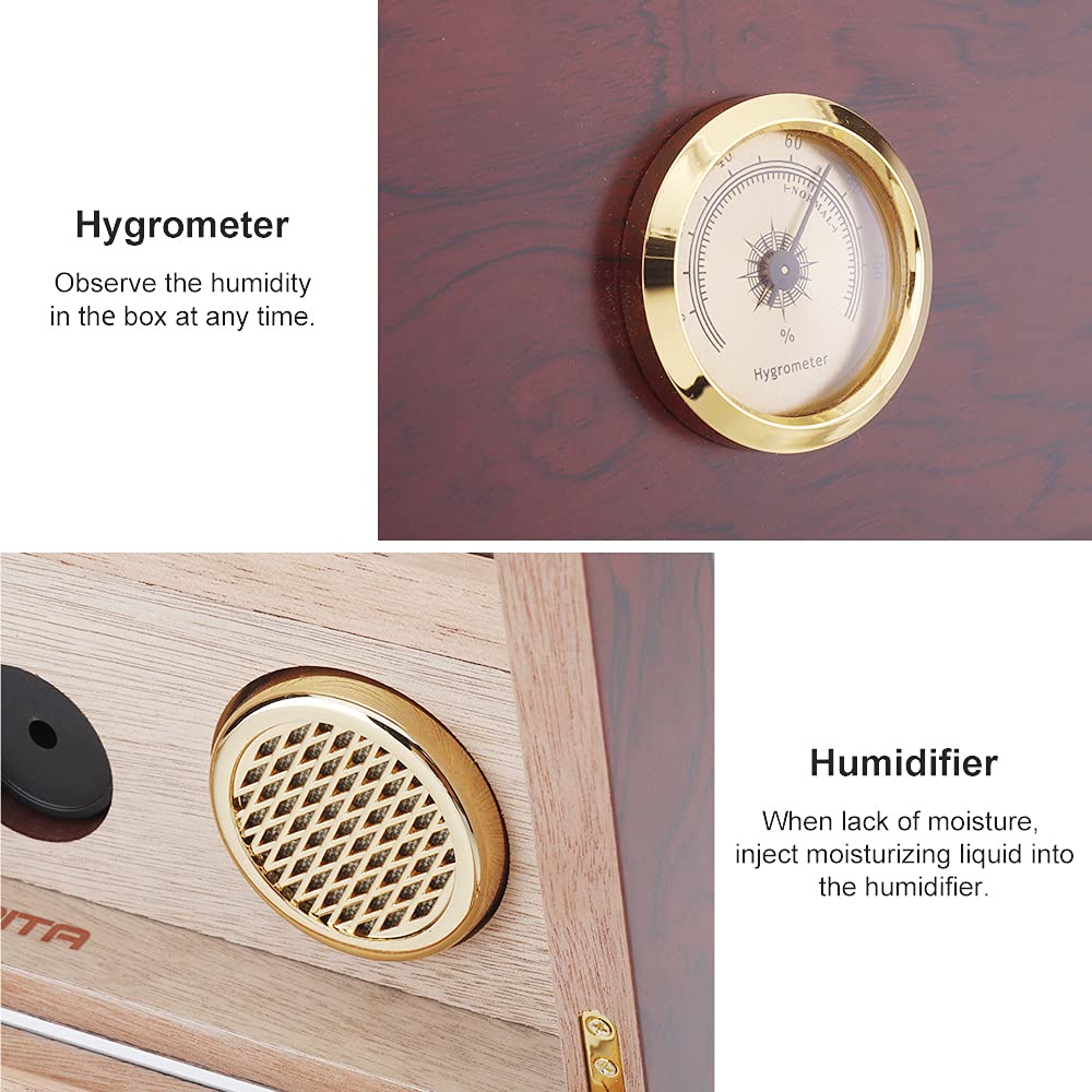 PIPITA Cigar Humidors, Cigar Box with Hygrometer and Humidifier, Cedarwood Desktop Cigar Humidors for 40 Cigars (PD089)