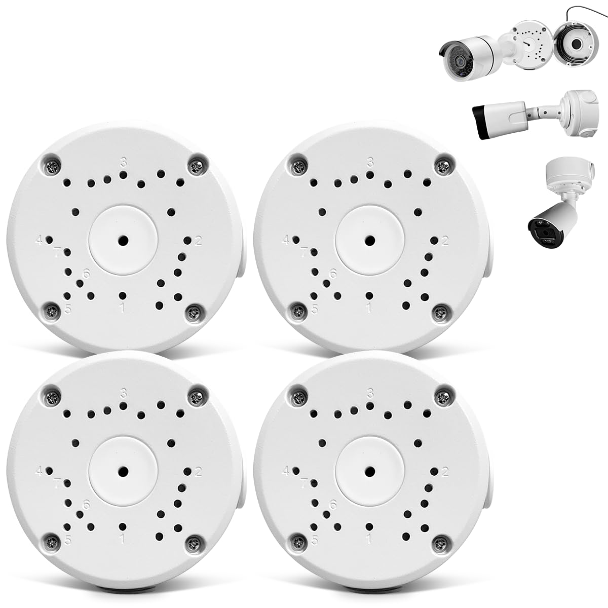 Waterproof junction box for surveillance camera, surveillance camera mounting box, universal junction box for bullet surveillance camera, metal aluminum, junction box (4 Pcs)