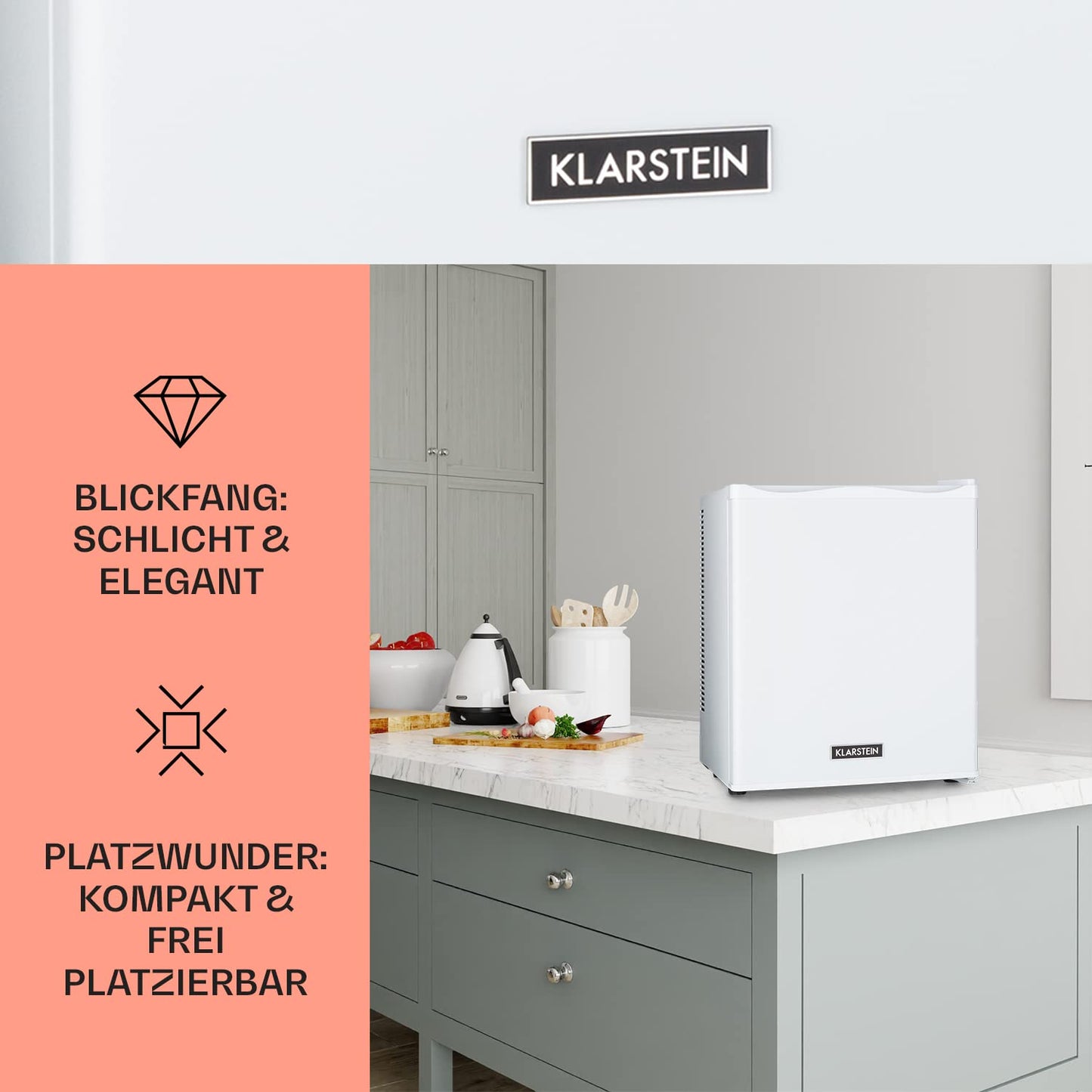 Klarstein Mini Fridge for Room, 23L Mini Fridge for Drinks & Cosmetics, Small Mini Bar, Fridge Small & Quiet, Adjustable Shelf, Small Skincare Fridge 5-15°C.