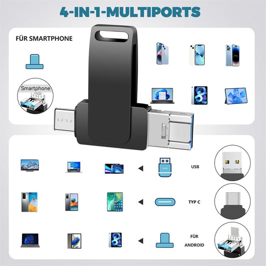 Mofboz USB Stick 512GB 4 IN 1 Waterproof USB Flash Drive USB 3.0 Memory Stick External Storage USB C Stick for Mobile Phone Computer Laptop PC Android External Storage