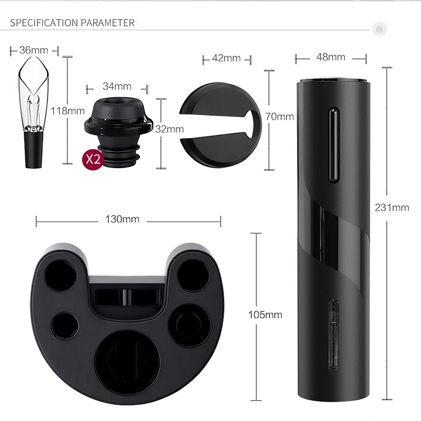 IraXpro Electric Corkscrew, Electric Bottle Opener, Wine Opener, 7-in-1 Electric Wine Bottle Opener Set includes foil cutter, wine pourer, wine pump, vacuum wine stopper, storage base.