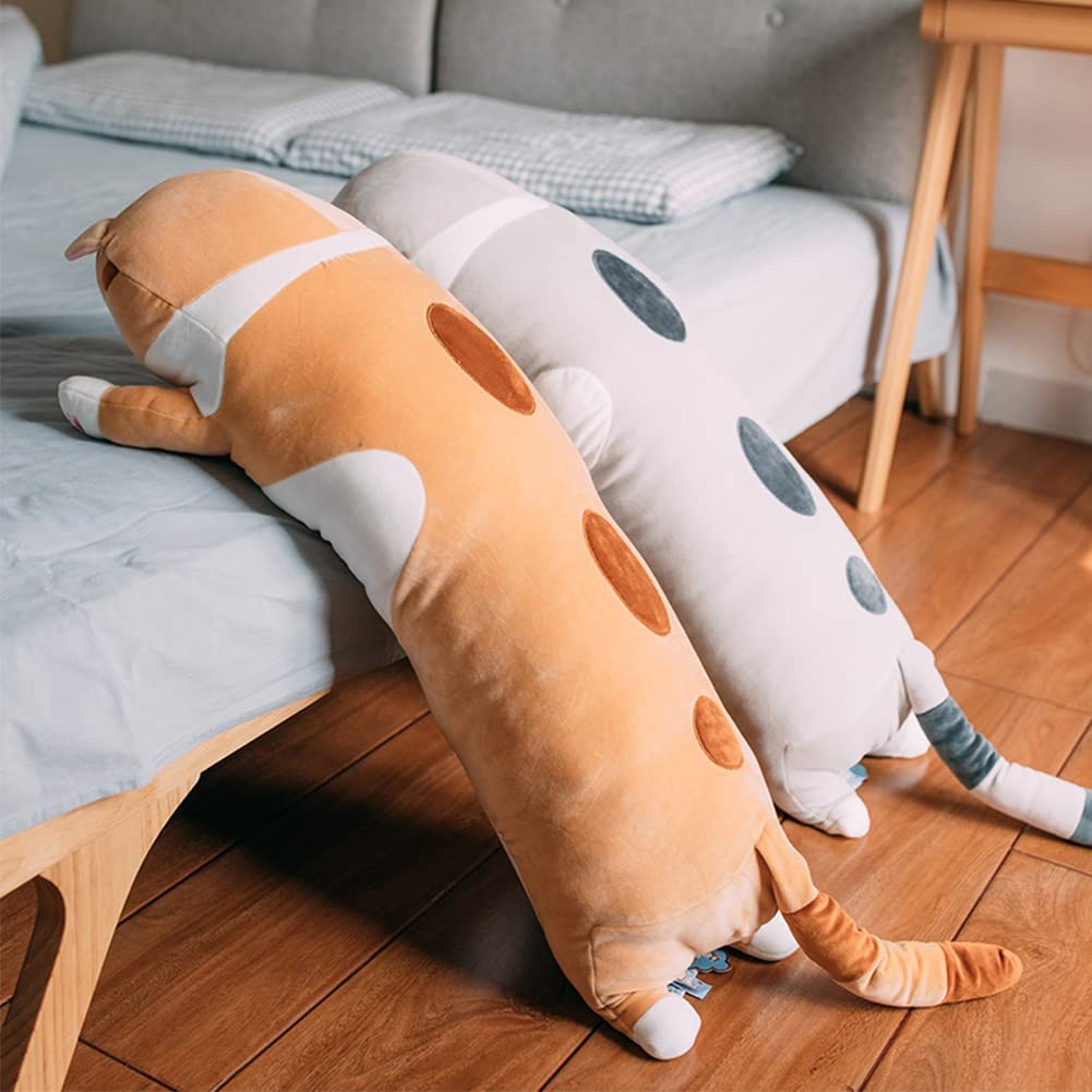 Bobomon Cat Plush Toy, Cat Long Pillow, Giant XXL Kawaii Plush Cat, Cute Side Sleeper Pillow, Cat Plushie (Yellow, 130cm)