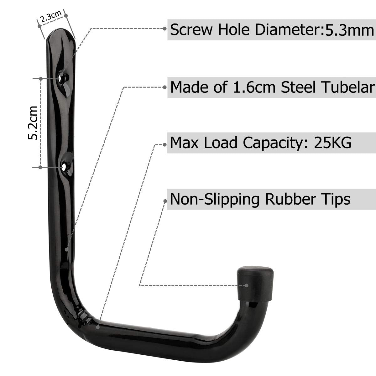 pipabiba 17 cm garage ladder hooks, 6 pieces, sturdy wall mount, organizer for folding chairs, bicycles, power tools, garden hoses (19 cm x 17 cm)