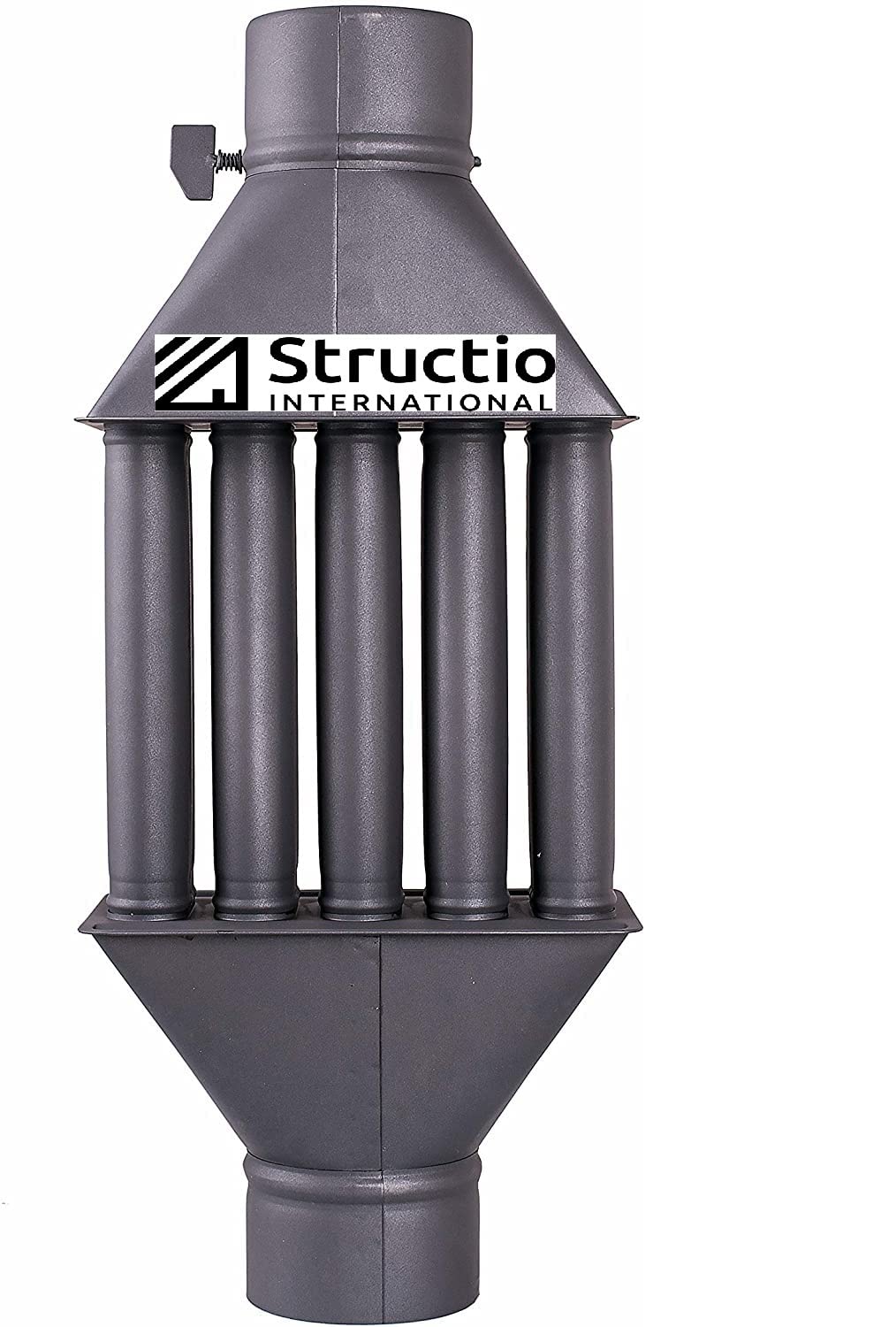 Exhaust air heat exchanger, warm air exchanger, smoke gas cooler 130mm black stove pipe chimney pipe energy saving easy cleaning easy installation exhaust pipe 5 pipes baffles made of steel sheet (ø 130 mm)