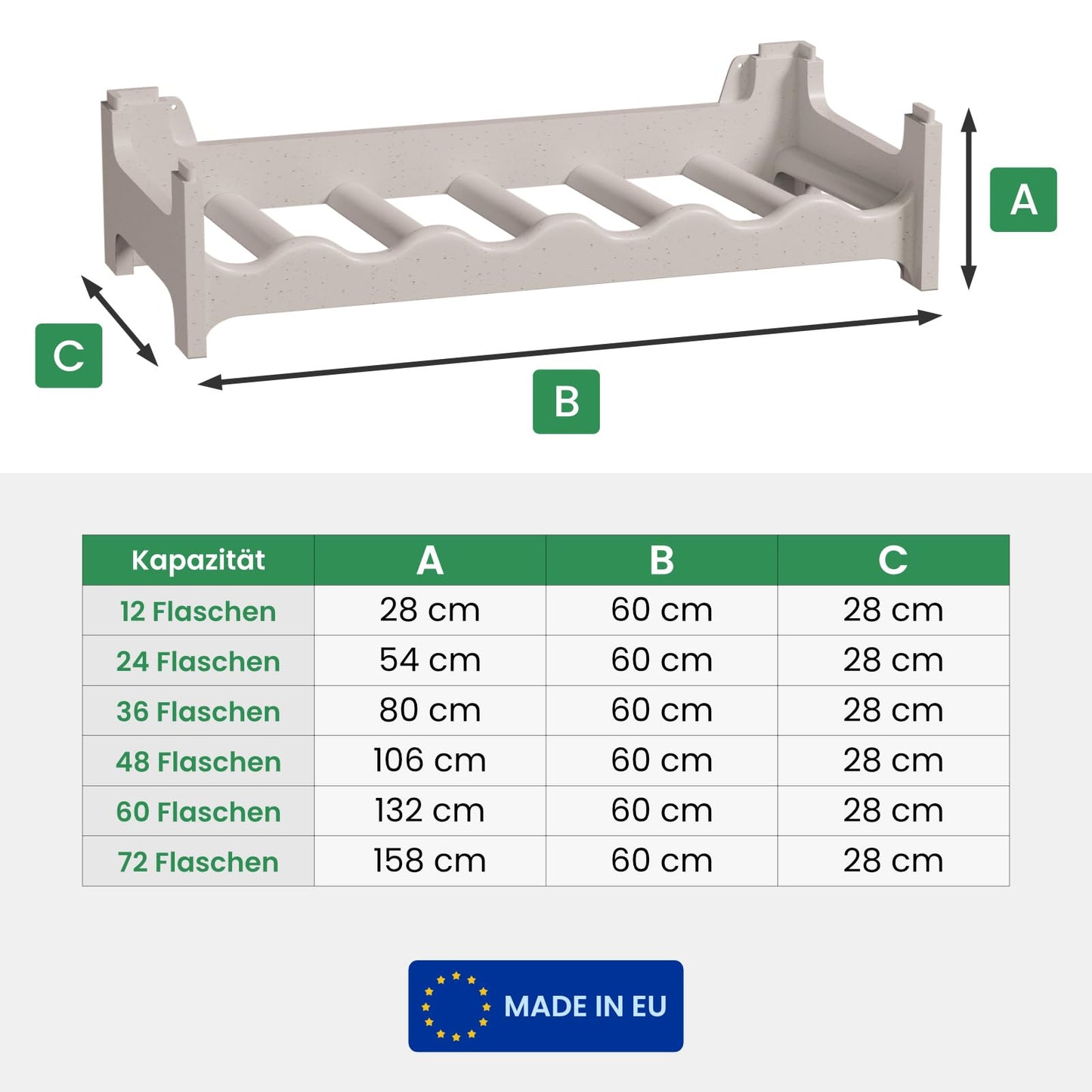 ARTECSIS stackable wine rack made of plastic for 72 bottles, sturdy bottle rack in restaurant quality, modular expandable, granite grey.