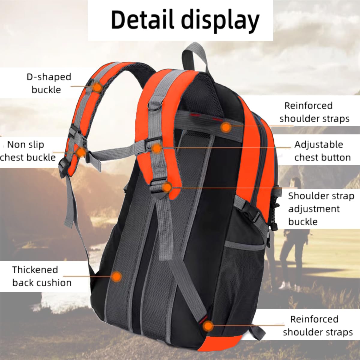 Nircho Backpack Men Women 40L Waterproof Backpack Lightweight Large Travel Backpack, Outdoor Backpack with Reflective Stripes for Hiking, Cycling, Climbing, Mountaineering, and Traveling Sports (Orange)