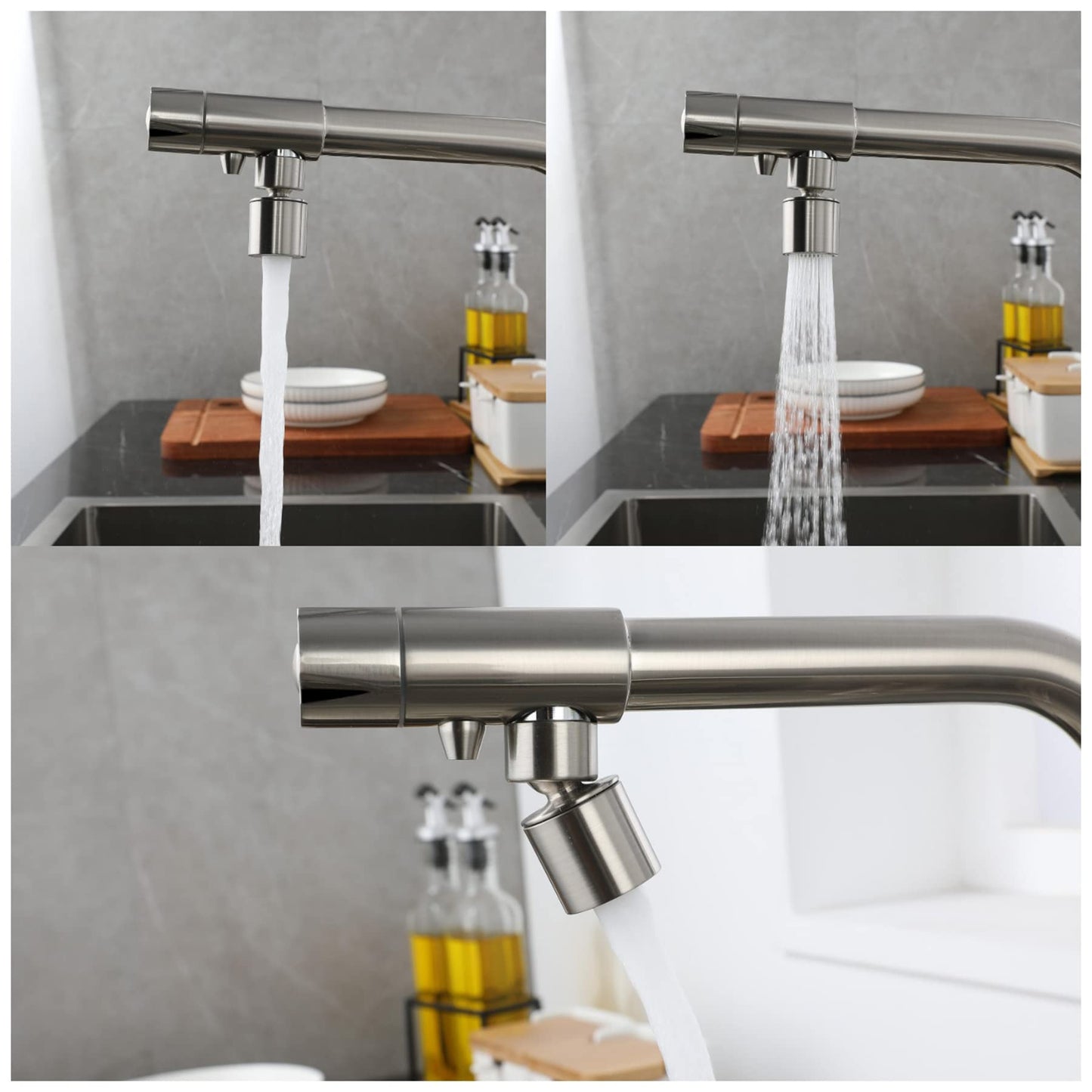 SJQKA-3 Way Kitchen Faucet, In-front-of-window Kitchen Tap, 360° Rotatable Kitchen Tap, 3 In 1 Mixing Faucet for Water Filter, Made of High Quality Brass (Brushed)