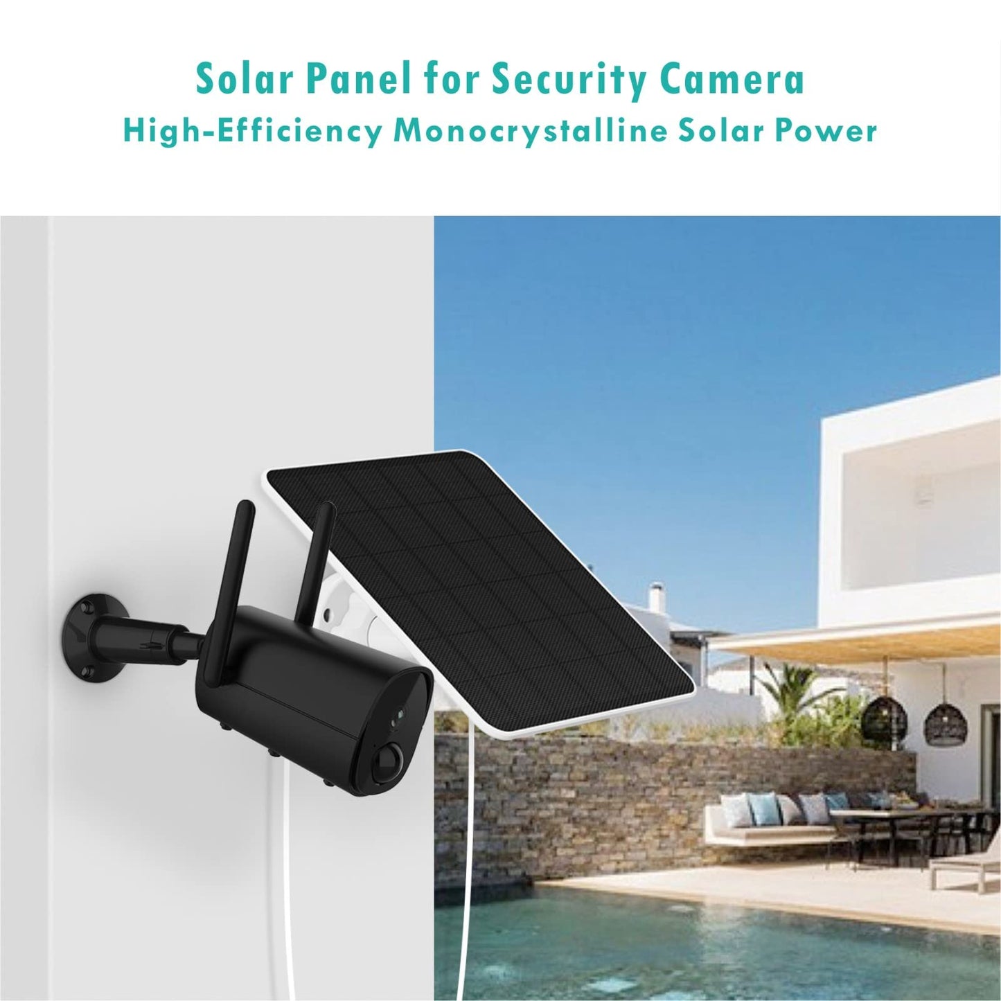 Solar panel for outdoor battery surveillance camera, 6W USB solar module compatible with battery-operated camera, solar panel with 9.8ft charging cable, adjustable security wall mount (2 Pack)