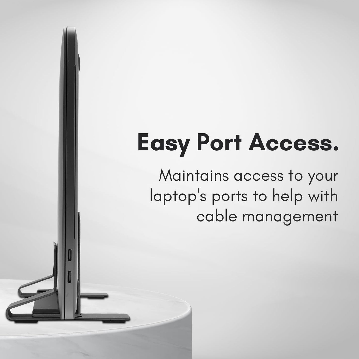 Macally Vertical Laptop Stand frees up desk space and adjusts to fit various laptops such as Apple MacBook, Asus Chromebook Flip, Samsung Notebook 9, Lenovo ThinkPad, Dell XPS, and Acer Switch.