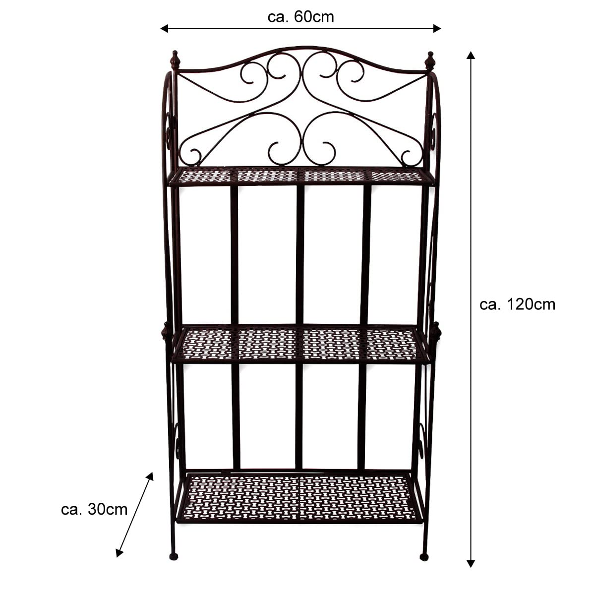 PrimoLiving Metal Garden Shelf - Metal Plant Flower Shelf - Garden and Balcony Plant Shelf - Outdoor Metal Shelf - Vintage Antique Look, 120cm tall, brown, P-09079